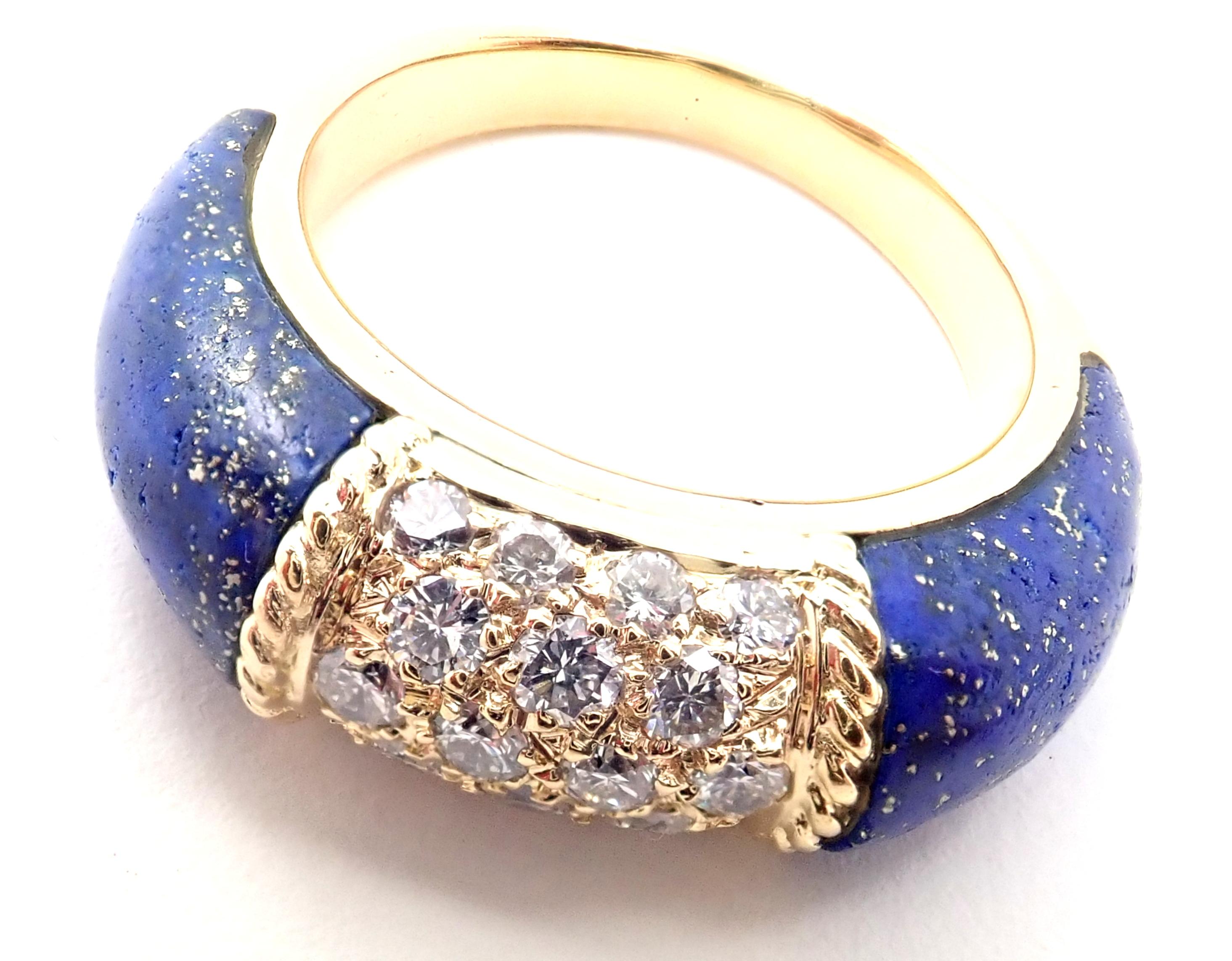 Brilliant Cut Van Cleef & Arpels Diamond Lapis Lazuli Philippine Yellow Gold Band Ring For Sale