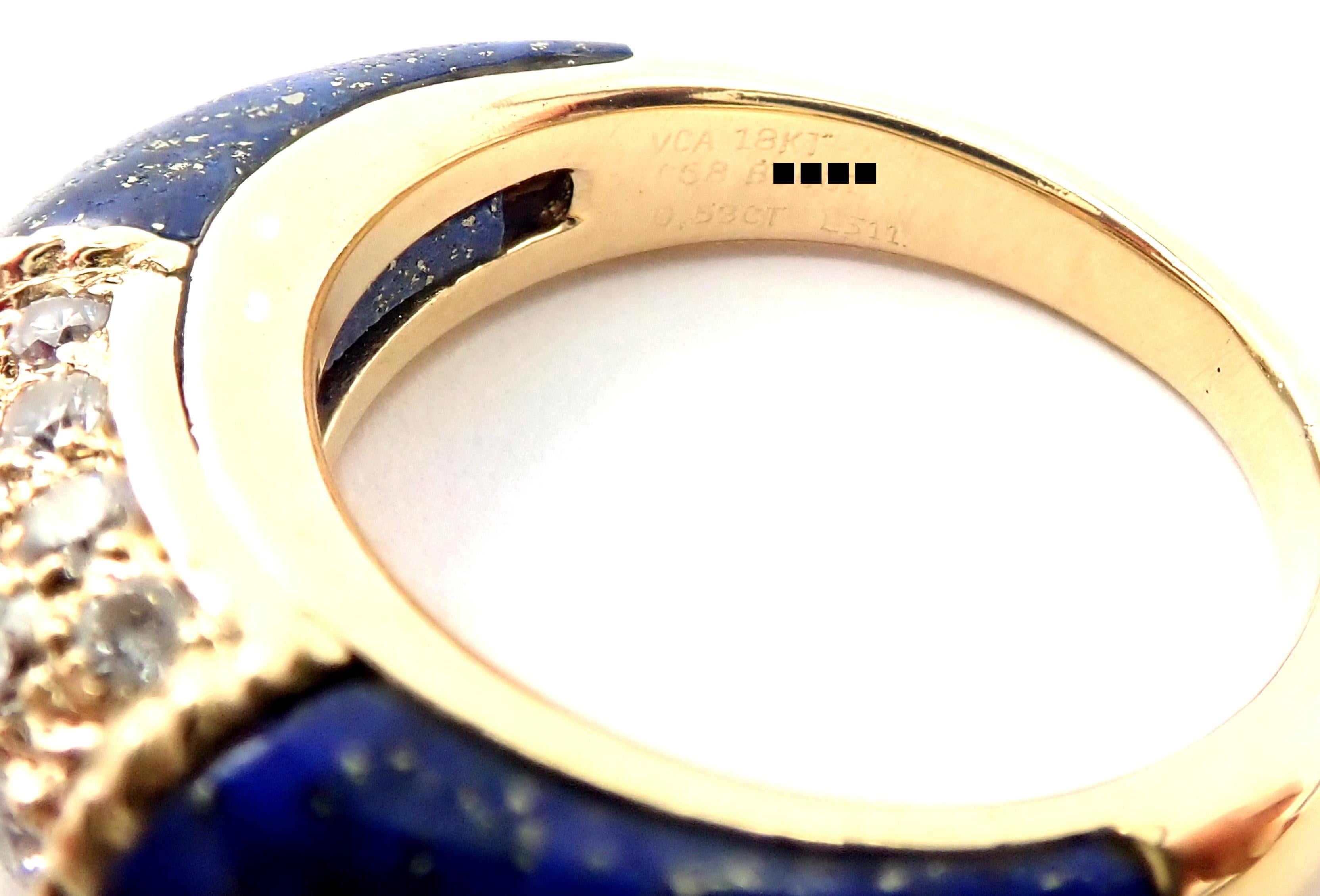 Women's or Men's Van Cleef & Arpels Diamond Lapis Lazuli Philippine Yellow Gold Band Ring For Sale