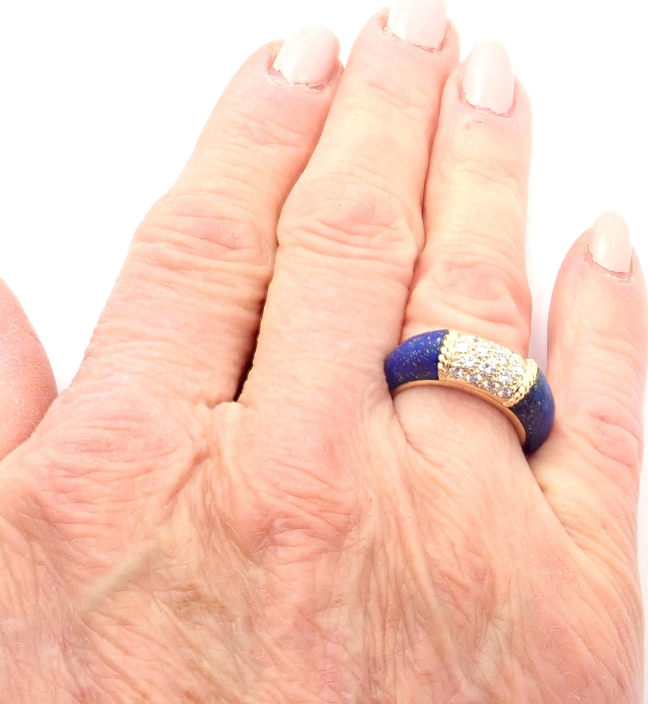 Van Cleef & Arpels Diamond Lapis Lazuli Philippine Yellow Gold Band Ring For Sale 1