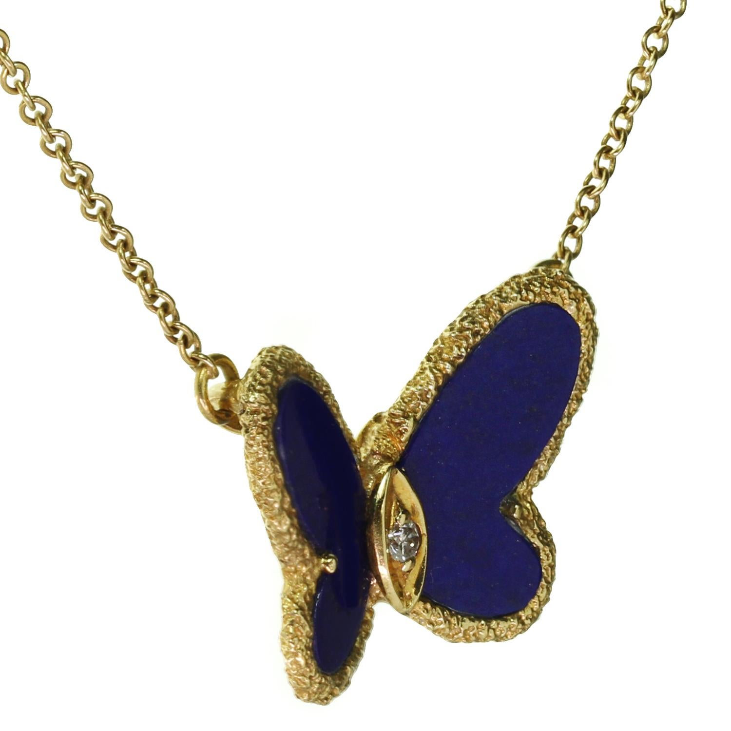 Van Cleef & Arpels Diamond Lapis Lazuli Yellow Gold Butterfly Pendant Necklace 1
