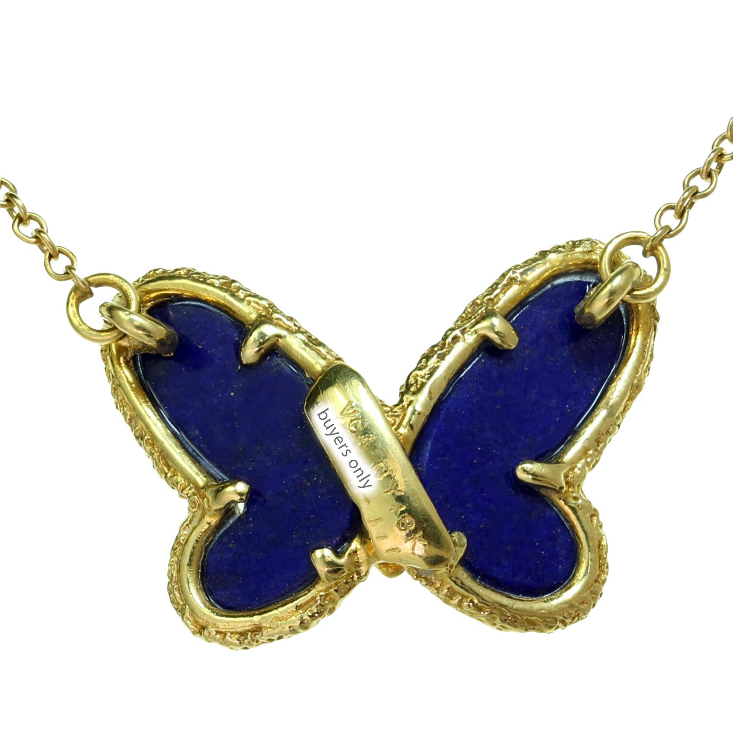 Van Cleef & Arpels Diamond Lapis Lazuli Yellow Gold Butterfly Pendant Necklace 2