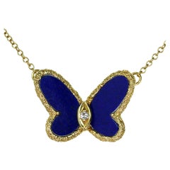 Van Cleef & Arpels Diamond Lapis Lazuli Yellow Gold Butterfly Pendant Necklace