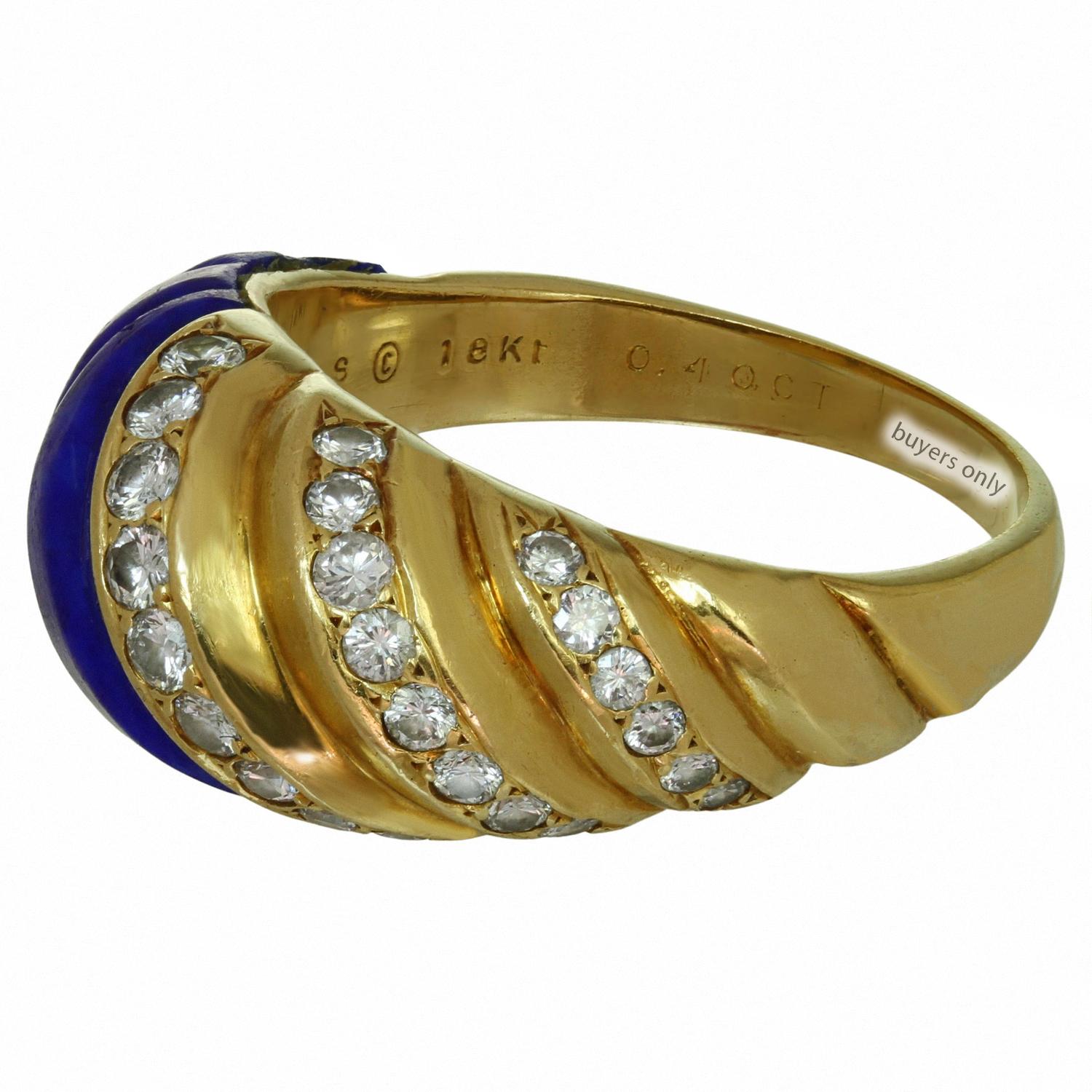 VAN CLEEF & ARPELS Diamond Lapis Lazuli Yellow Gold Ring. Sz. 54 In Good Condition For Sale In New York, NY