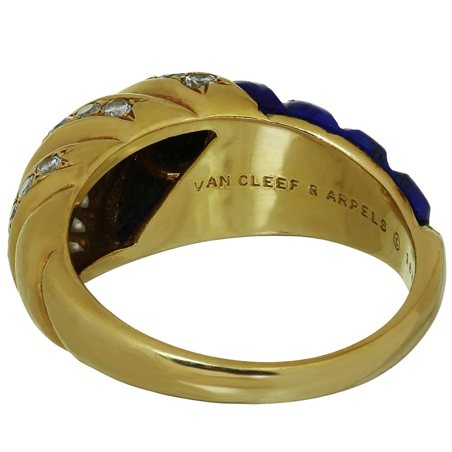 VAN CLEEF & ARPELS Diamond Lapis Lazuli Yellow Gold Ring. Sz. 54 Pour femmes en vente