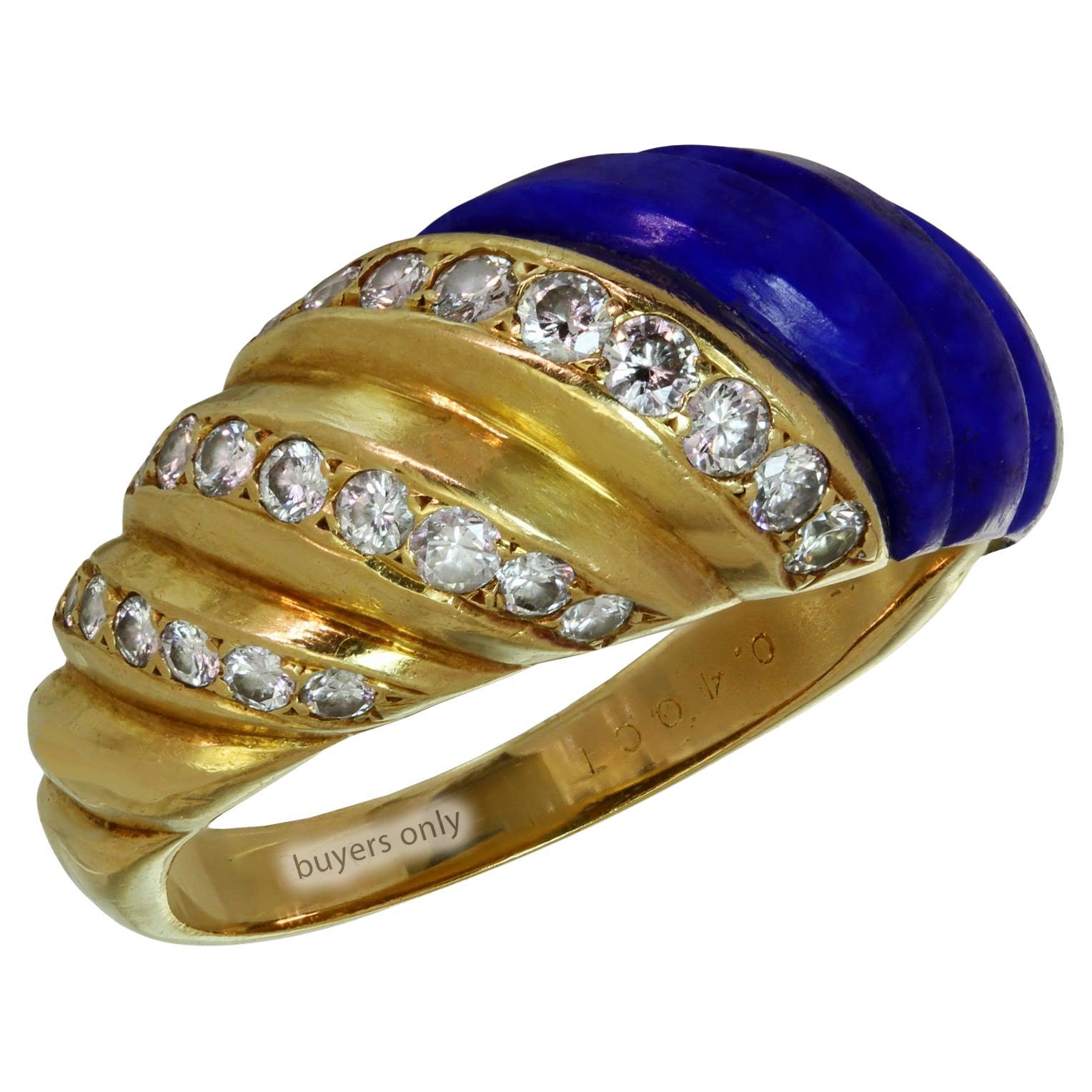 VAN CLEEF & ARPELS Diamond Lapis Lazuli Yellow Gold Ring. Sz. 54 For Sale