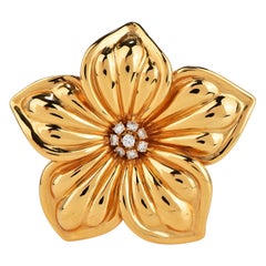 Van Cleef & Arpels Diamond Large 18K Gold Magnolia Floral Pin Brooch