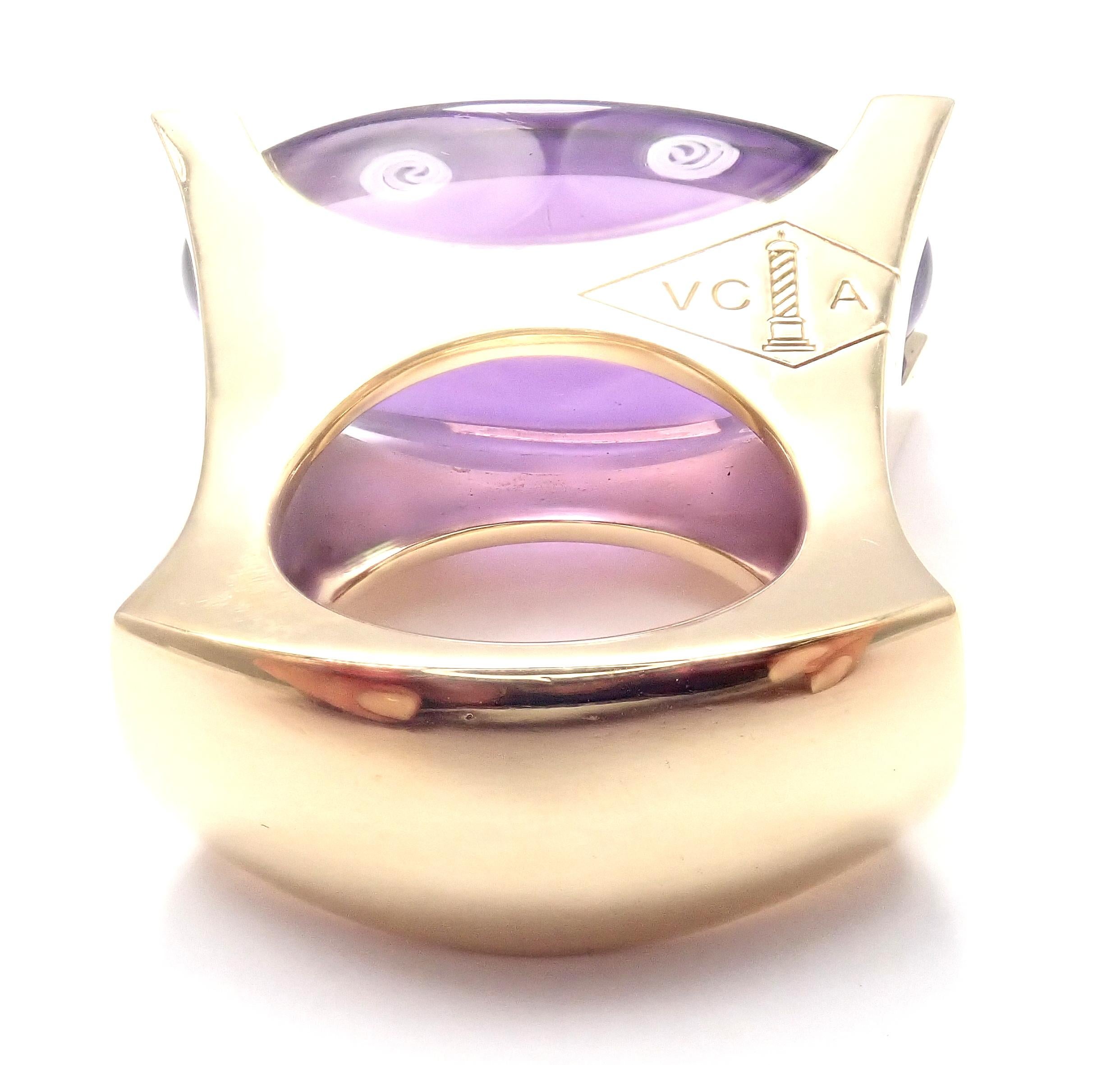 Women's or Men's Van Cleef & Arpels Diamond Large Amethyst Yellow Gold Ring For Sale