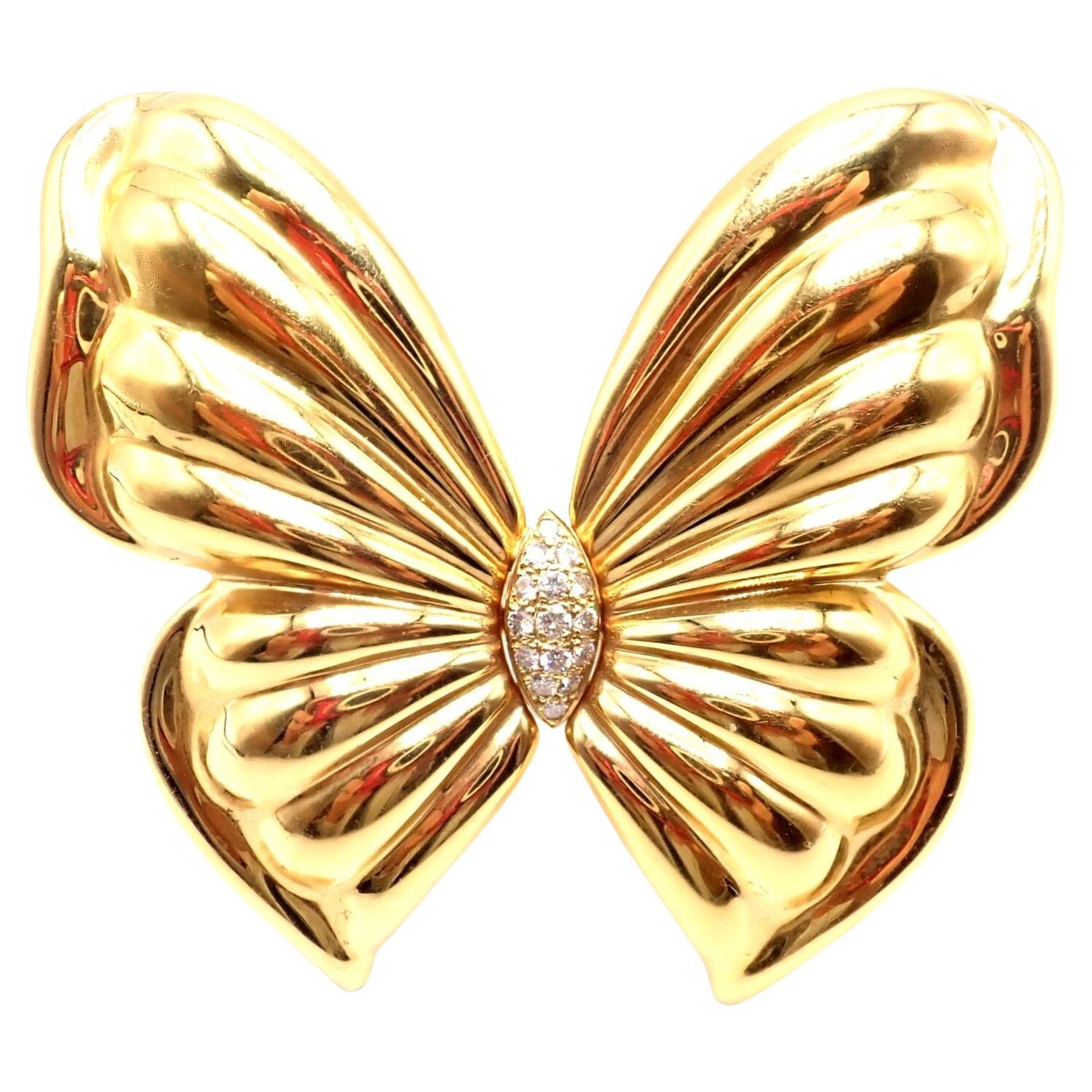 Van Cleef & Arpels Diamond Large Butterfly Yellow Gold Pin Brooch