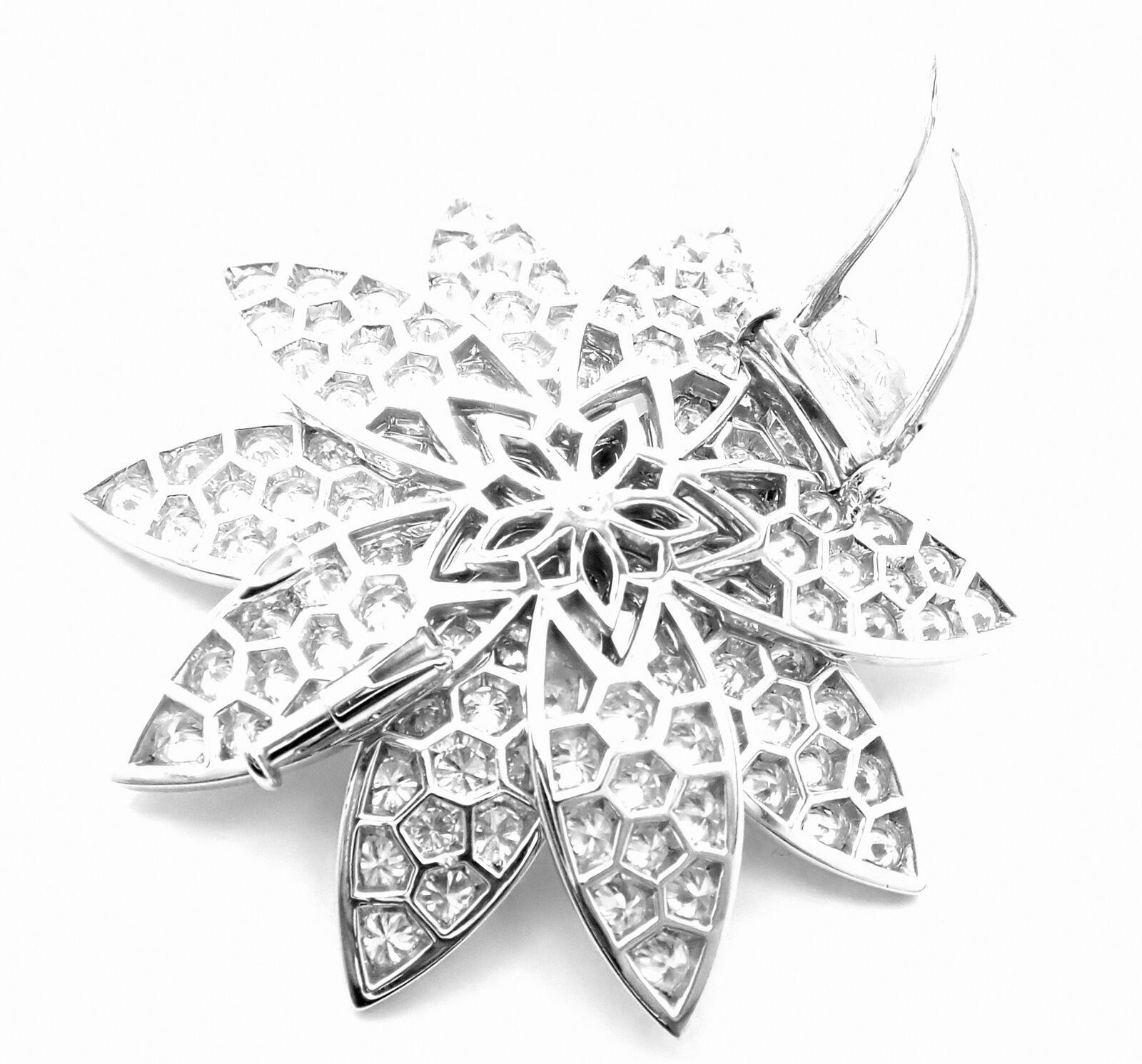 Brilliant Cut Van Cleef & Arpels Diamond Large Model Lotus White Gold Clip Brooch Pin For Sale