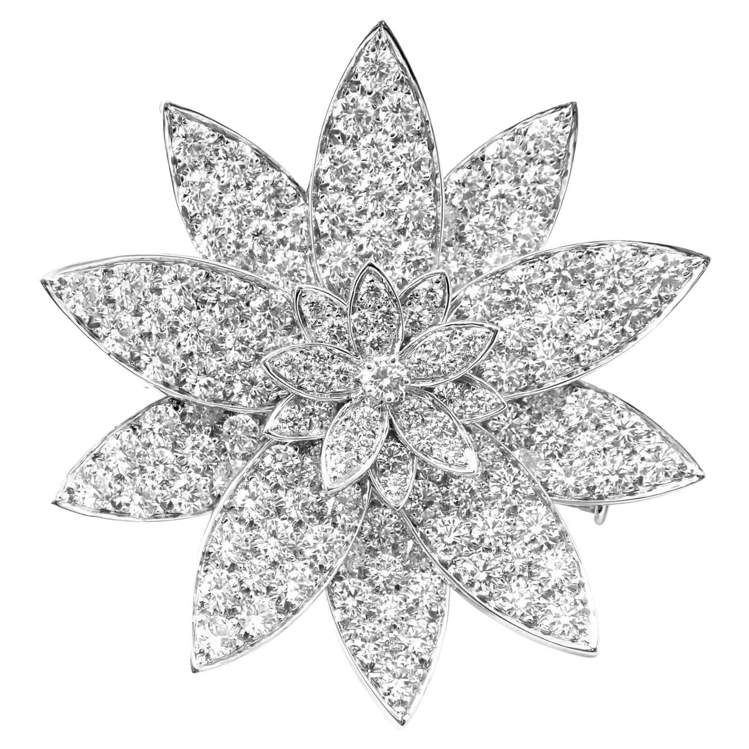 Van Cleef & Arpels Diamond Large Model Lotus White Gold Clip Brooch Pin For Sale