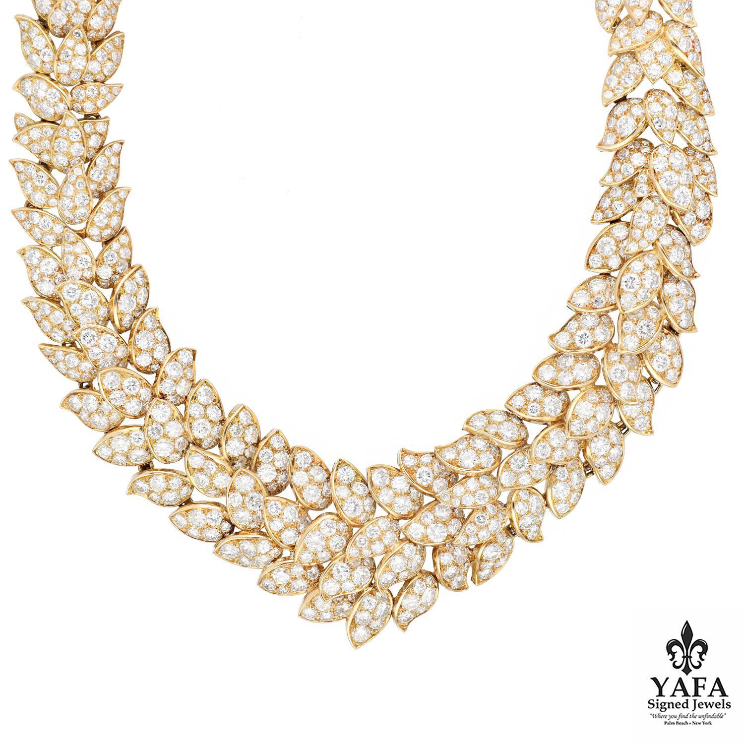 Van Cleef & Arpels Nature Collection - Leaf Motif Diamond Necklace. 
Approximate Diamond Weight - 62.00 CTS
18K Yellow Gold
Circa - 1962
French Assay Marks
Signed - Van Cleef & Arpels