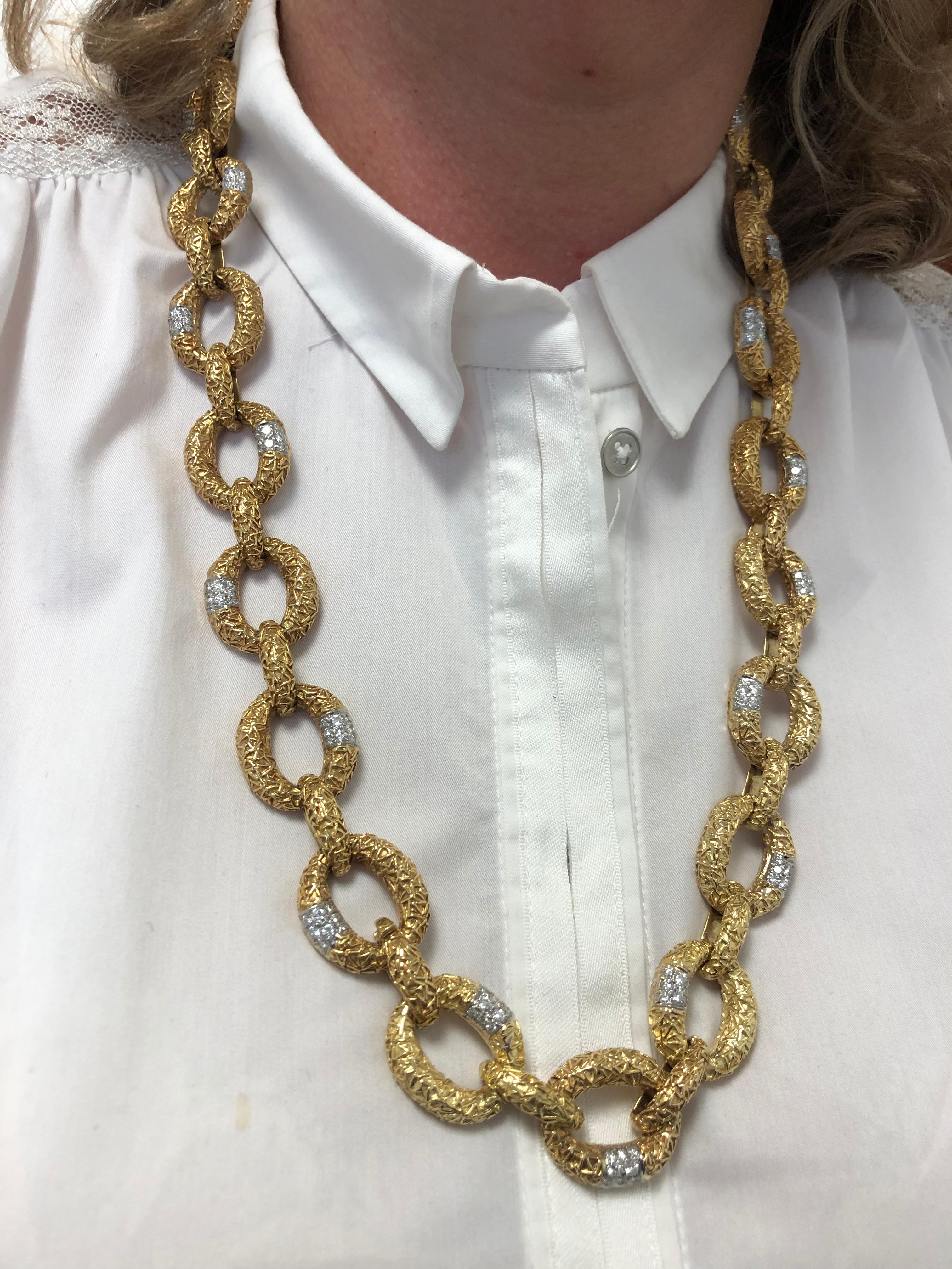 Van Cleef and Arpels Vintage 1970s Diamond Gold Link Necklace Bracelet