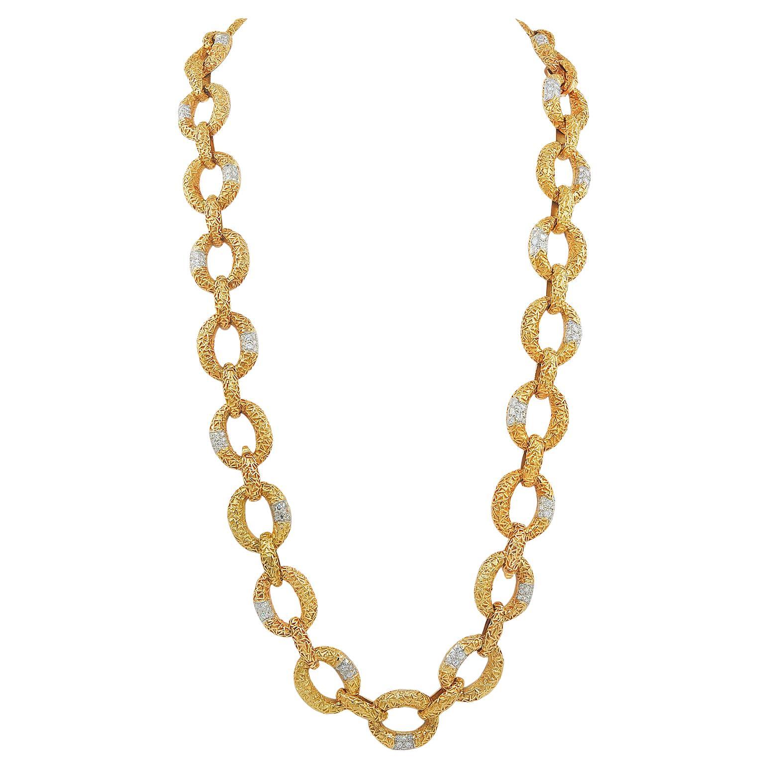 Van Cleef & Arpels Vintage 1970s Diamond Gold Link Necklace Bracelet Combination