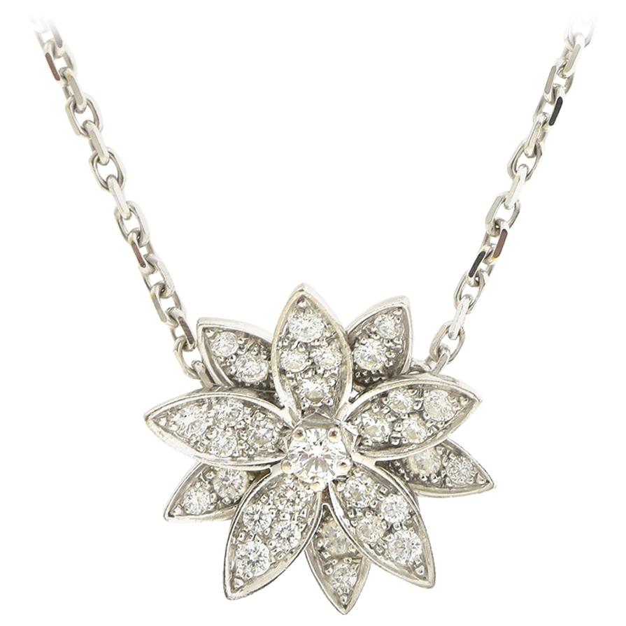 Van Cleef & Arpels Diamond Lotus in 18 Karat White Gold Necklace