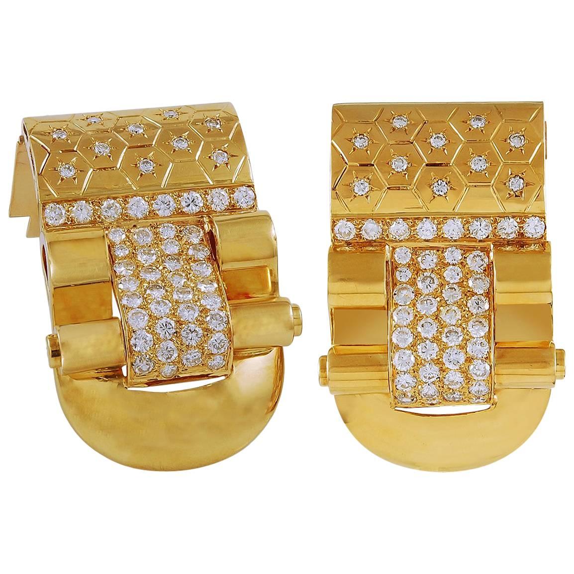 Van Cleef & Arpels Diamond Ludo Gold Clips