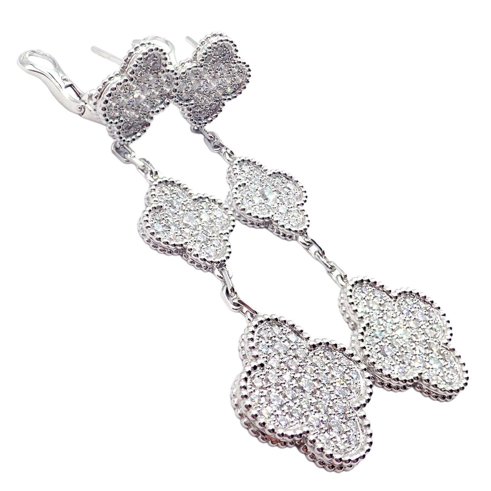 Van Cleef & Arpels Diamond Magic Alhambra 3 Motifs White Gold Long Earrings For Sale 6