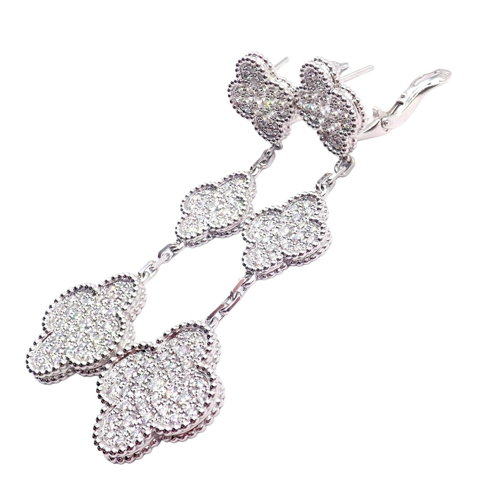 Van Cleef & Arpels Diamond Magic Alhambra 3 Motifs White Gold Long Earrings 7
