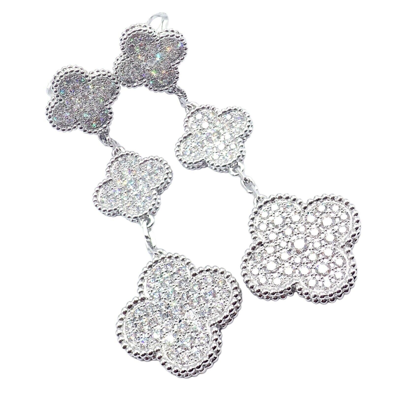 Van Cleef & Arpels Diamond Magic Alhambra 3 Motifs White Gold Long Earrings For Sale 8