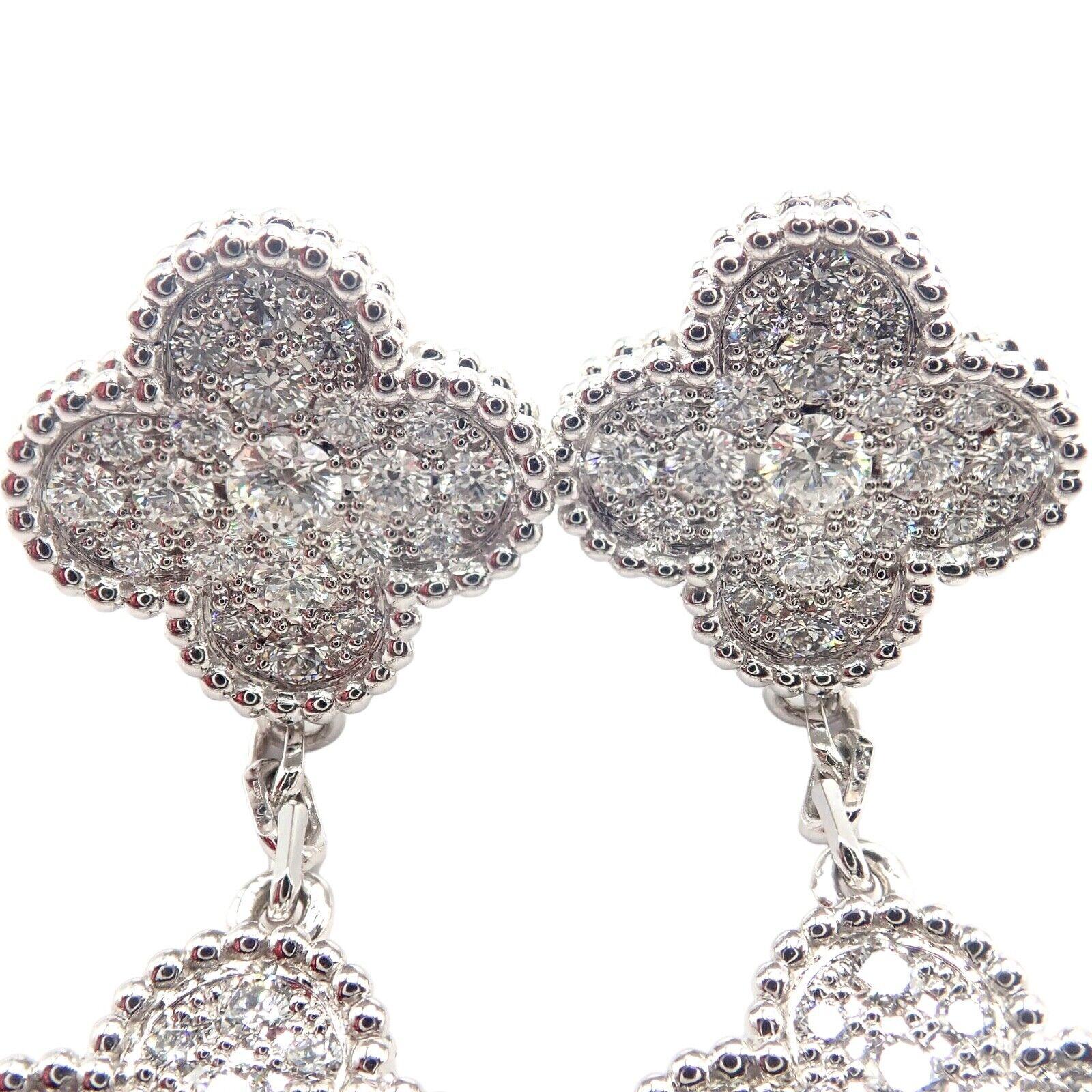 Van Cleef & Arpels Diamond Magic Alhambra 3 Motifs White Gold Long Earrings 8
