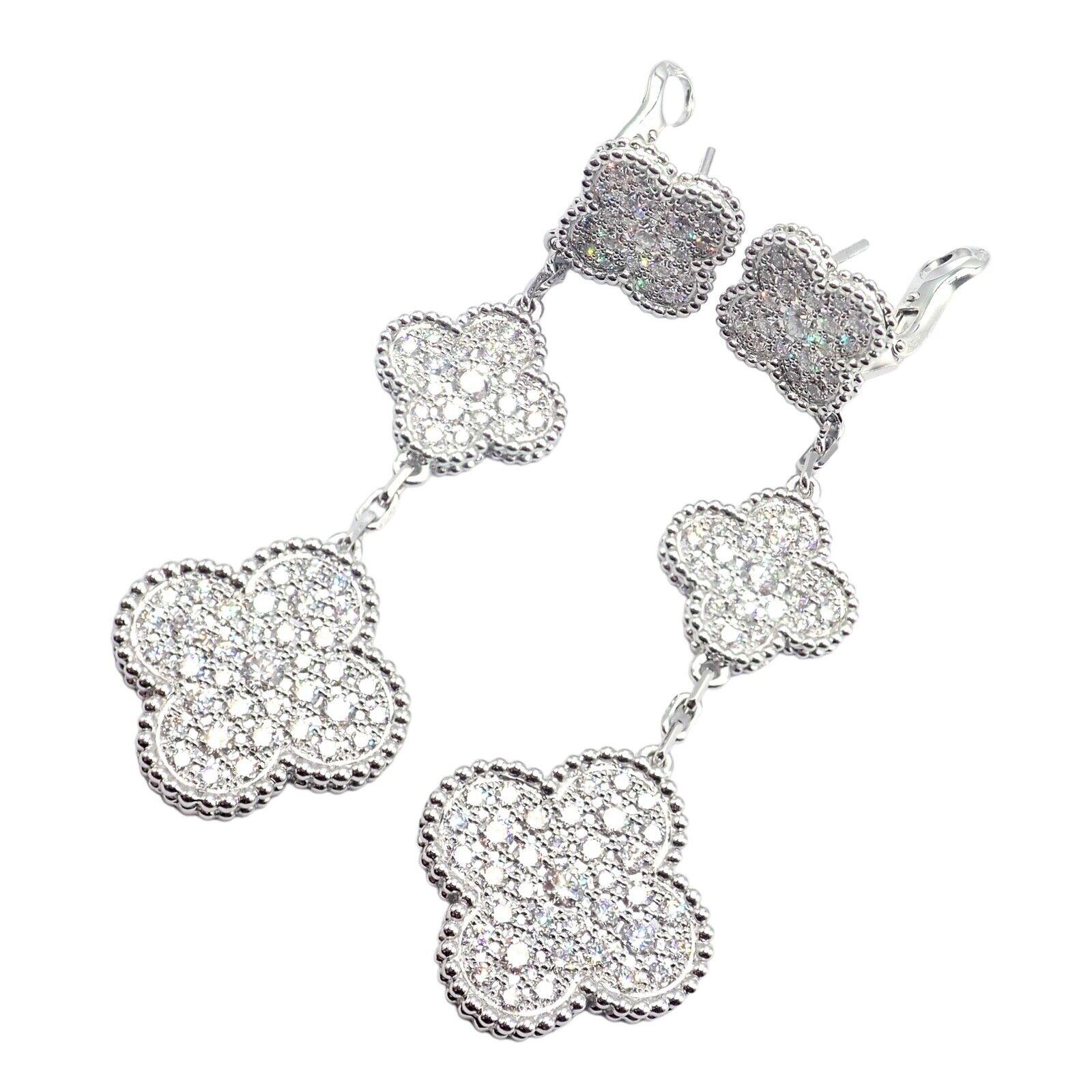 Van Cleef & Arpels Diamond Magic Alhambra 3 Motifs White Gold Long Earrings For Sale 10
