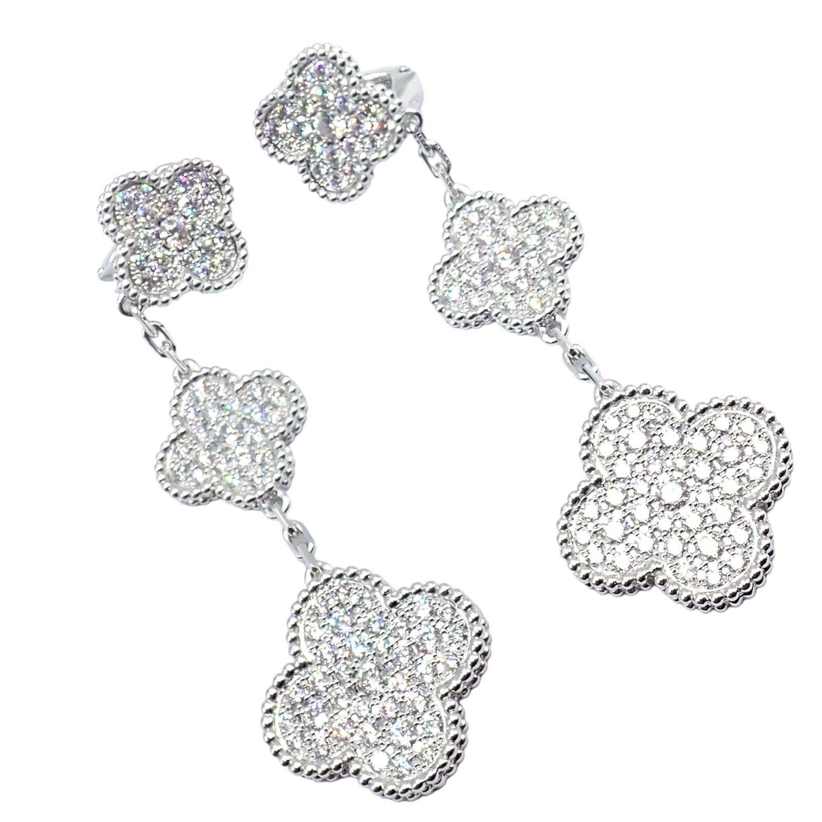Van Cleef & Arpels Diamond Magic Alhambra 3 Motifs White Gold Long Earrings For Sale 11