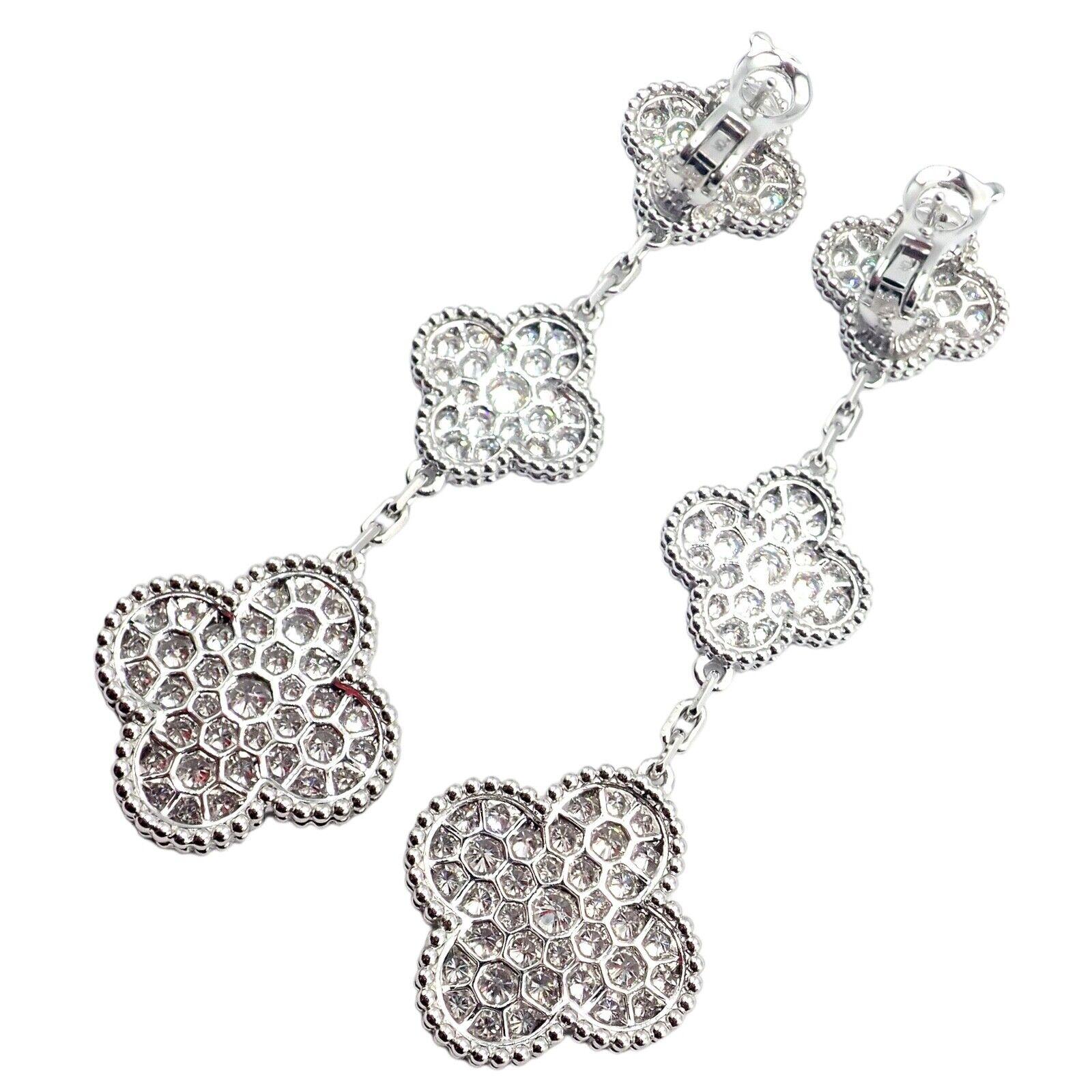 Brilliant Cut Van Cleef & Arpels Diamond Magic Alhambra 3 Motifs White Gold Long Earrings For Sale