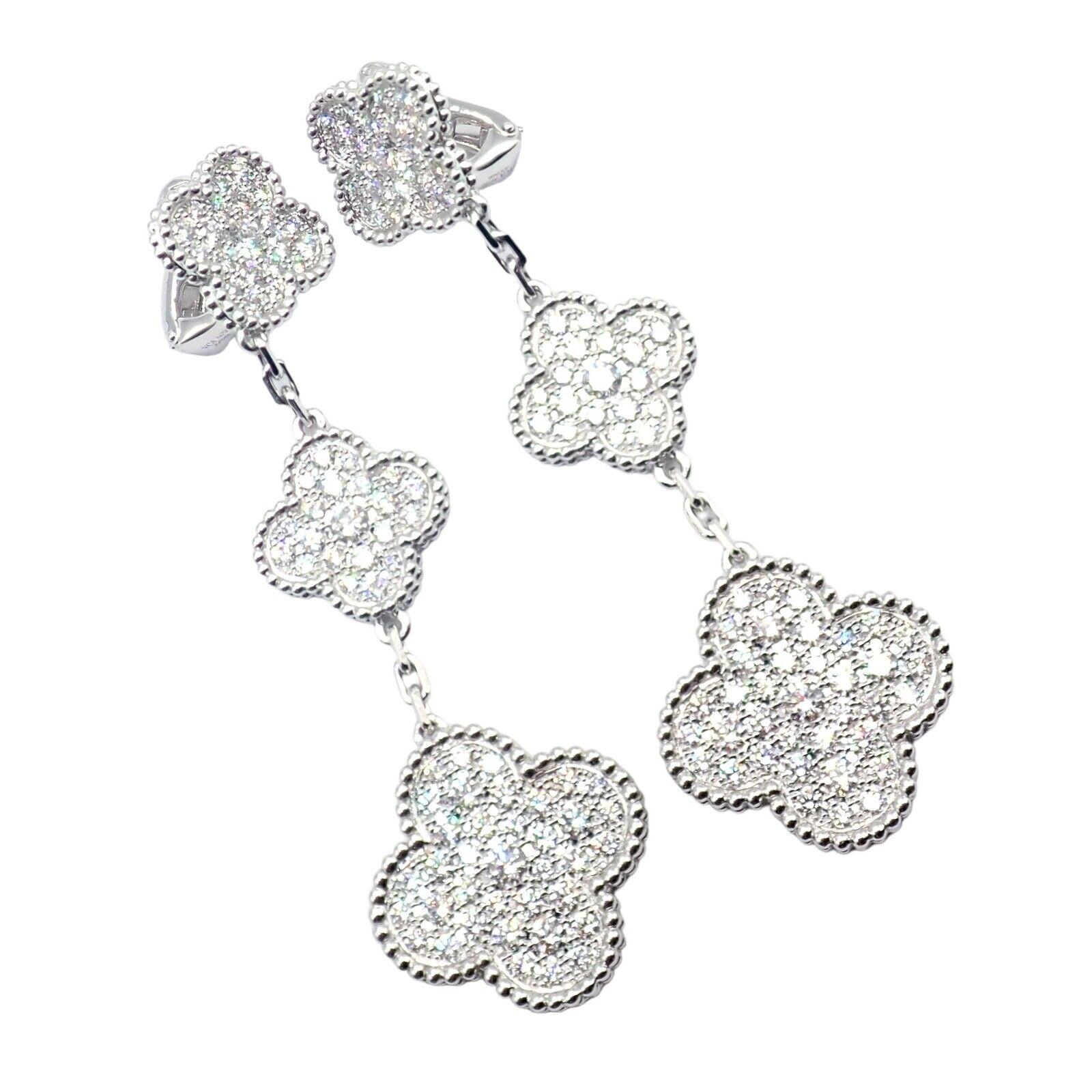 Brilliant Cut Van Cleef & Arpels Diamond Magic Alhambra 3 Motifs White Gold Long Earrings