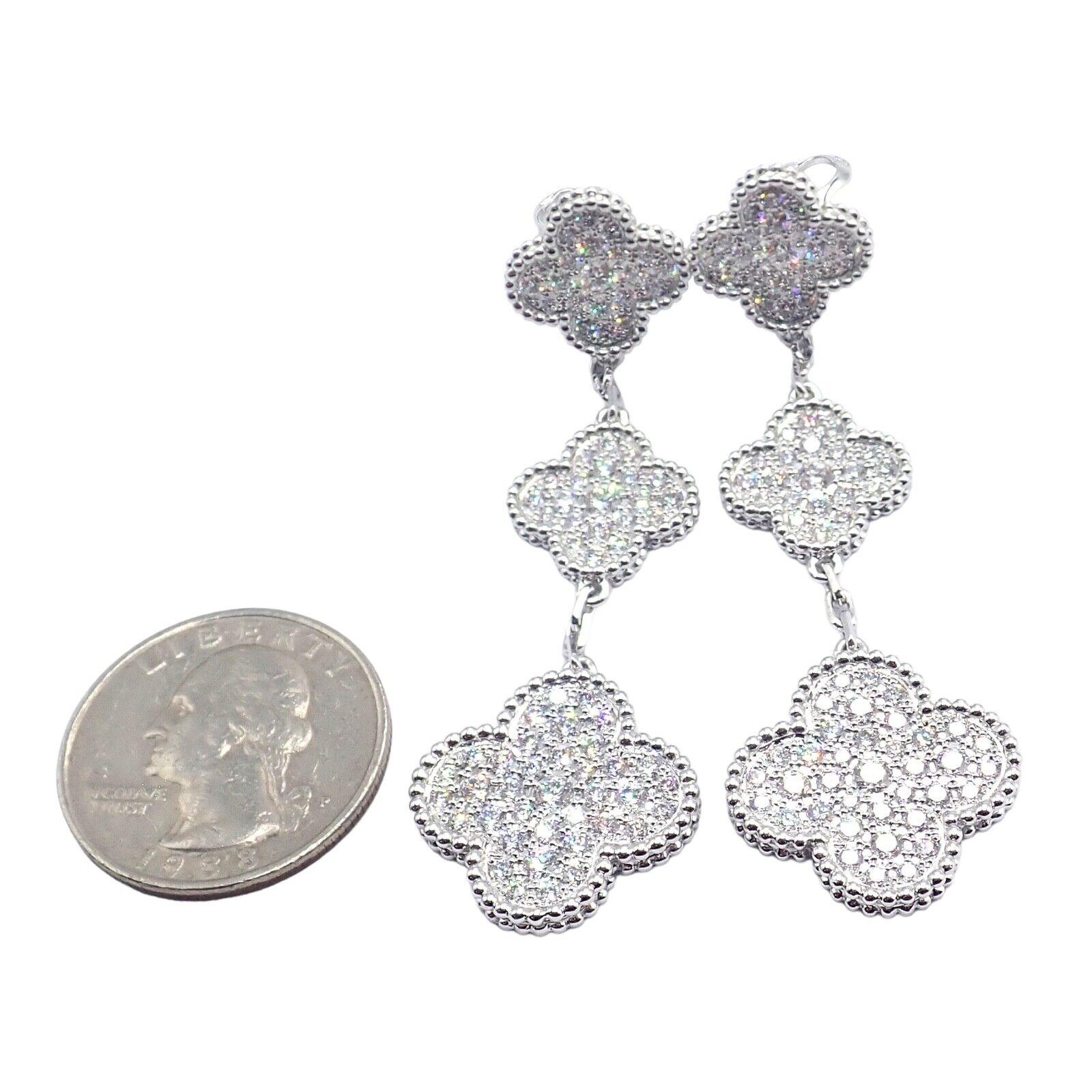 Women's or Men's Van Cleef & Arpels Diamond Magic Alhambra 3 Motifs White Gold Long Earrings For Sale