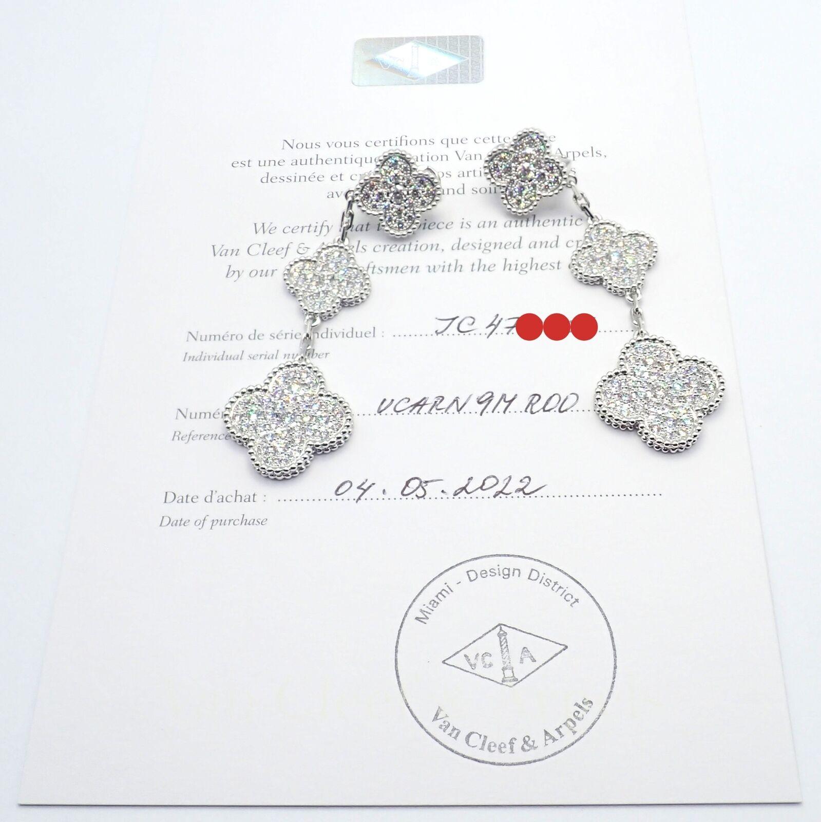 Van Cleef & Arpels Diamond Magic Alhambra 3 Motifs White Gold Long Earrings For Sale 2