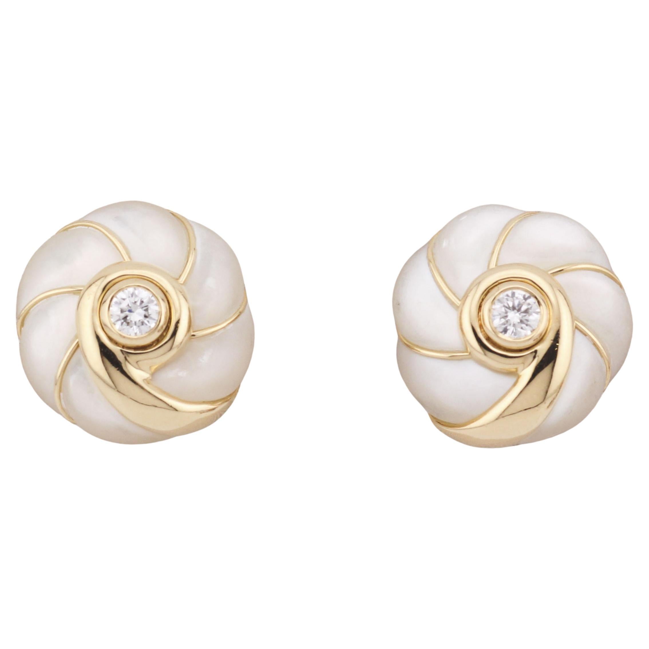 Van Cleef & Arpels Diamond MOP 18k Gold Button Earrings