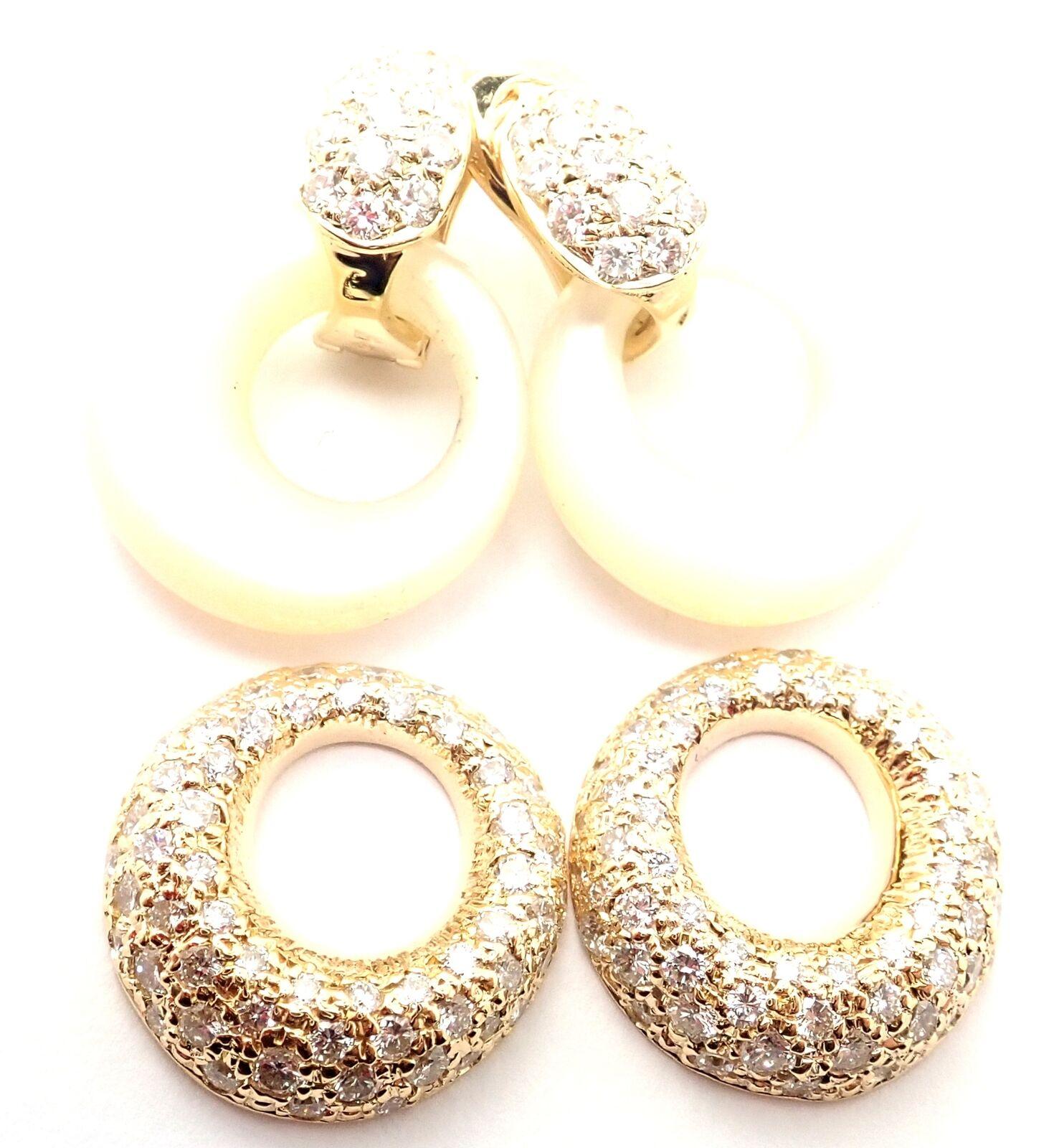 Brilliant Cut Van Cleef & Arpels Diamond Mother of Pearl Door Knocker Yellow Gold Earrings For Sale