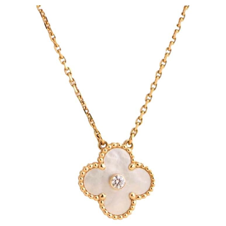 Van Cleef Alhambra 2014 Holiday Diamond Pendant Necklace Grey Mother of ...