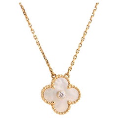 Van Cleef & Arpels Diamond Mother of Pearl Limited Edition Alhambra Pendant Neck