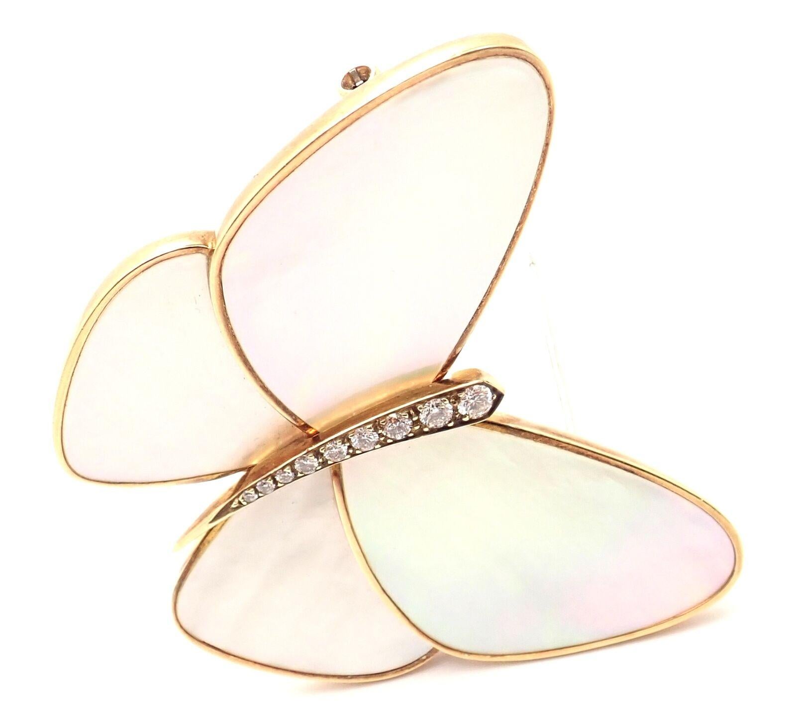 Van Cleef & Arpels Diamond Mother of Pearl Yellow Gold Clip Brooch Pin 1