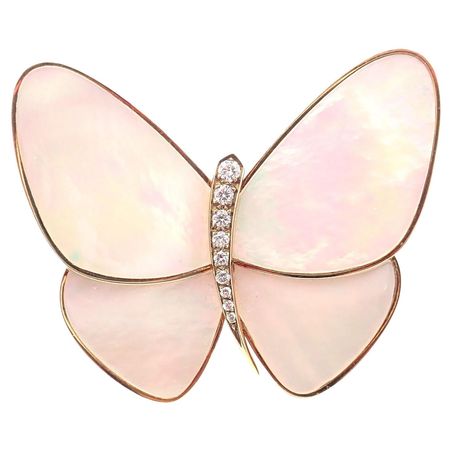 Van Cleef 
Arpels Diamond Mother of Pearl Yellow Gold Clip Brooch Pin