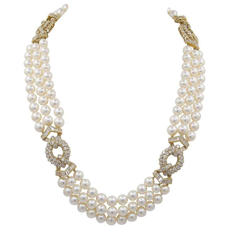 Van Cleef & Arpels Diamond, Multi-Strand Pearl Necklace