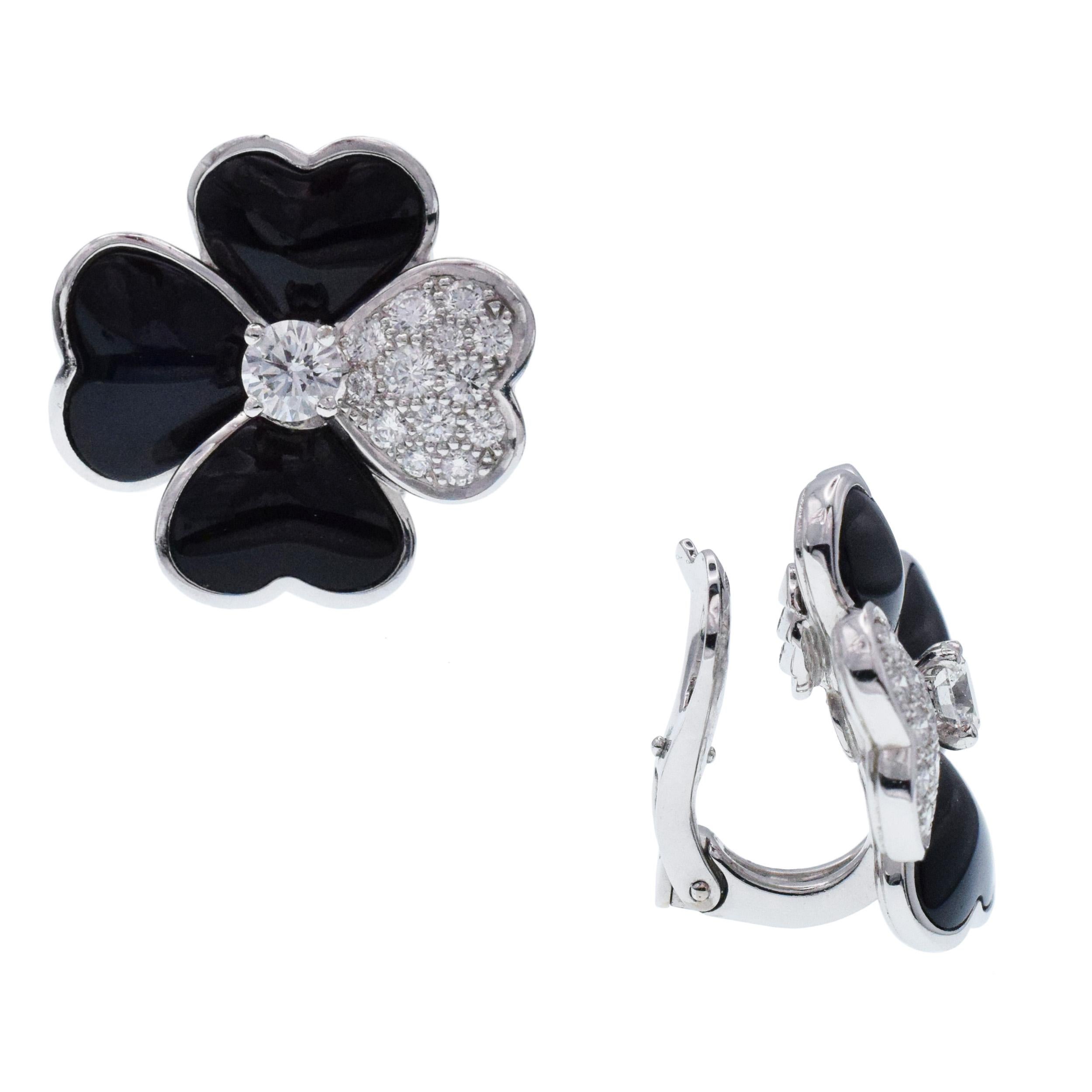 Van Cleef & Arpels Diamond, Onyx, and White Gold 'Cosmos' Clip Earrings For Sale 3