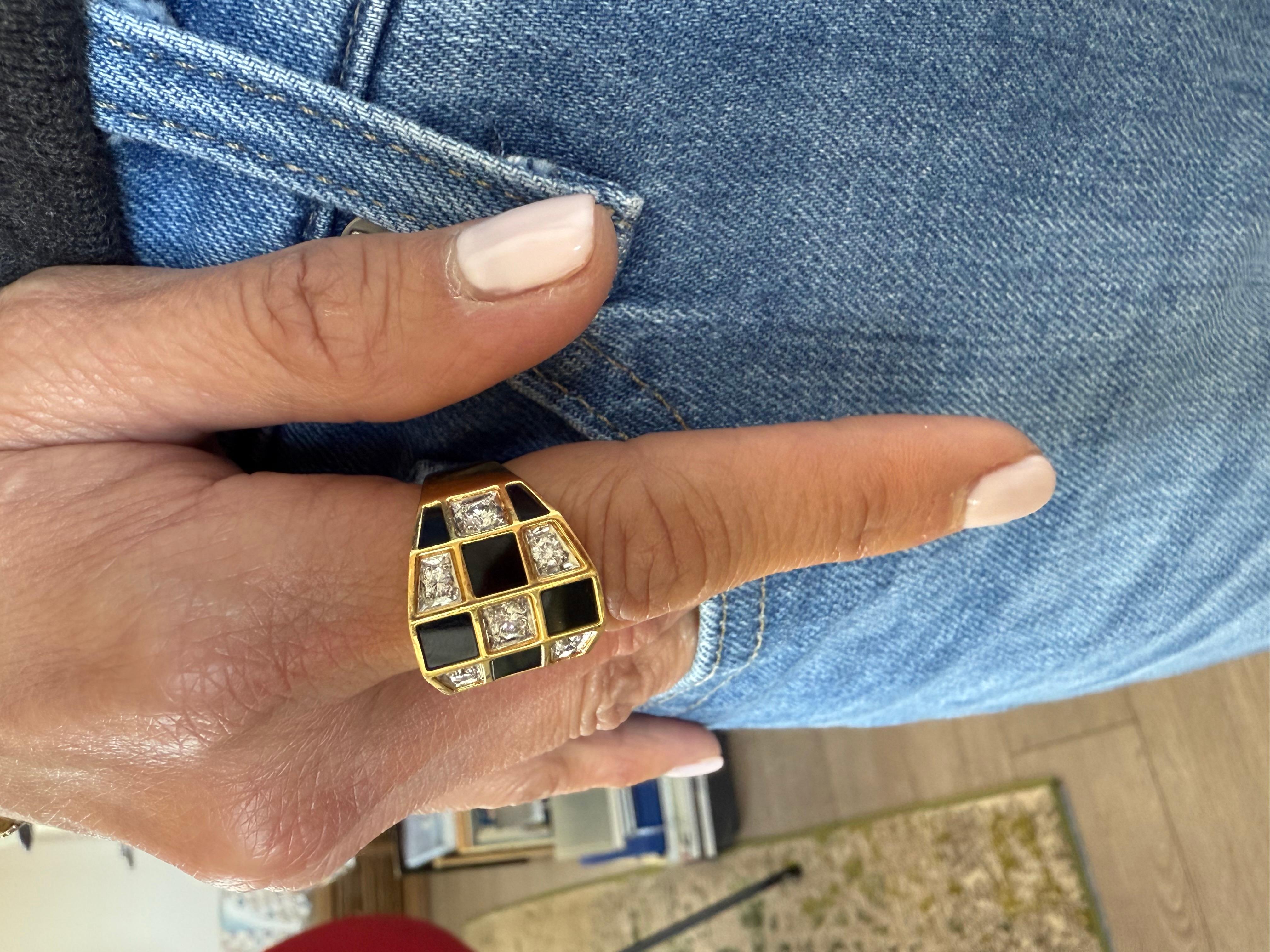 Van Cleef & Arpels Diamant-Onyx-Ring mit Schachbrettmuster aus Frankreich 5
