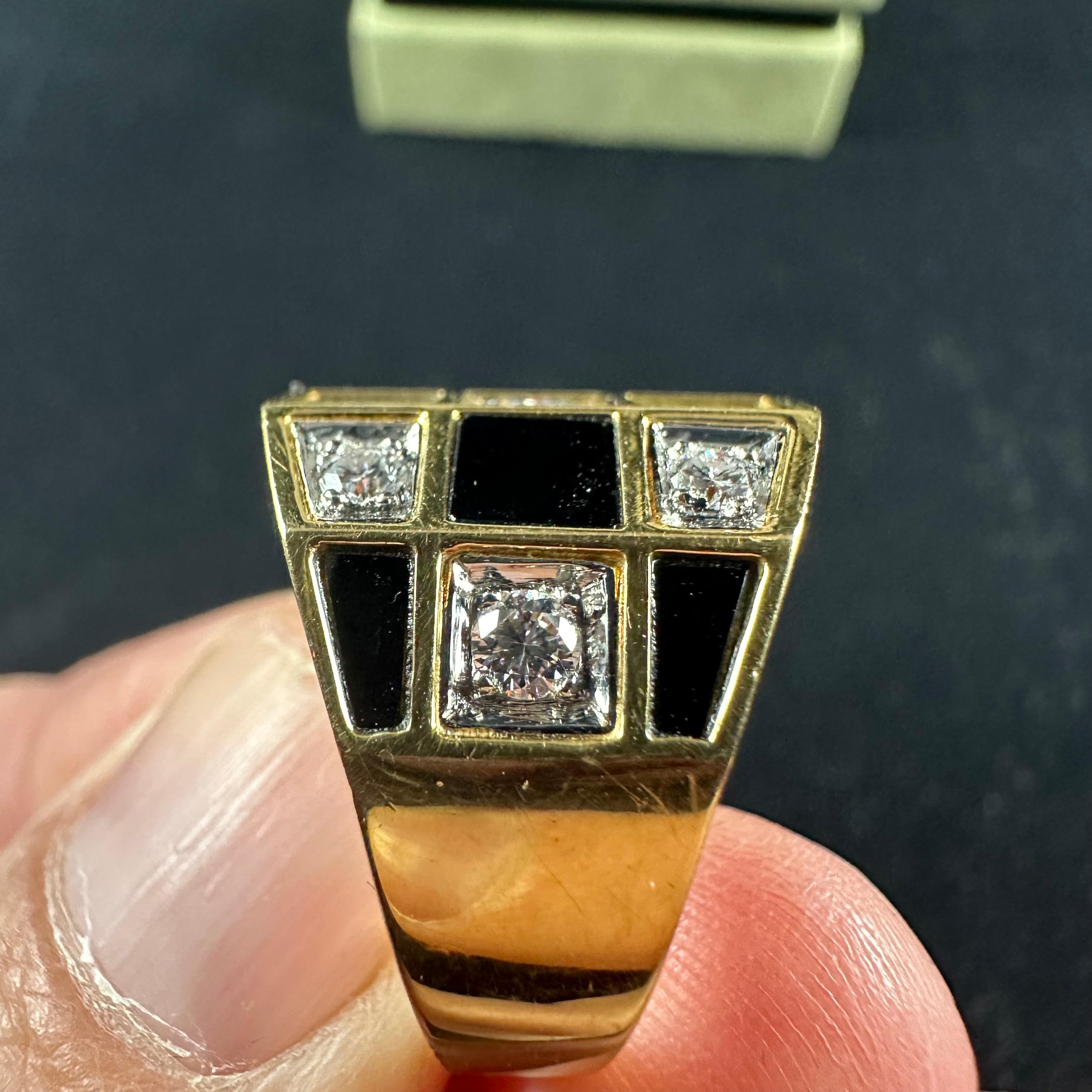 Brilliant Cut Van Cleef & Arpels Diamond Onyx Checkerboard ring made in France For Sale