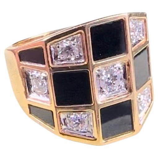 Van Cleef & Arpels Diamond Onyx Checkerboard ring made in France For Sale