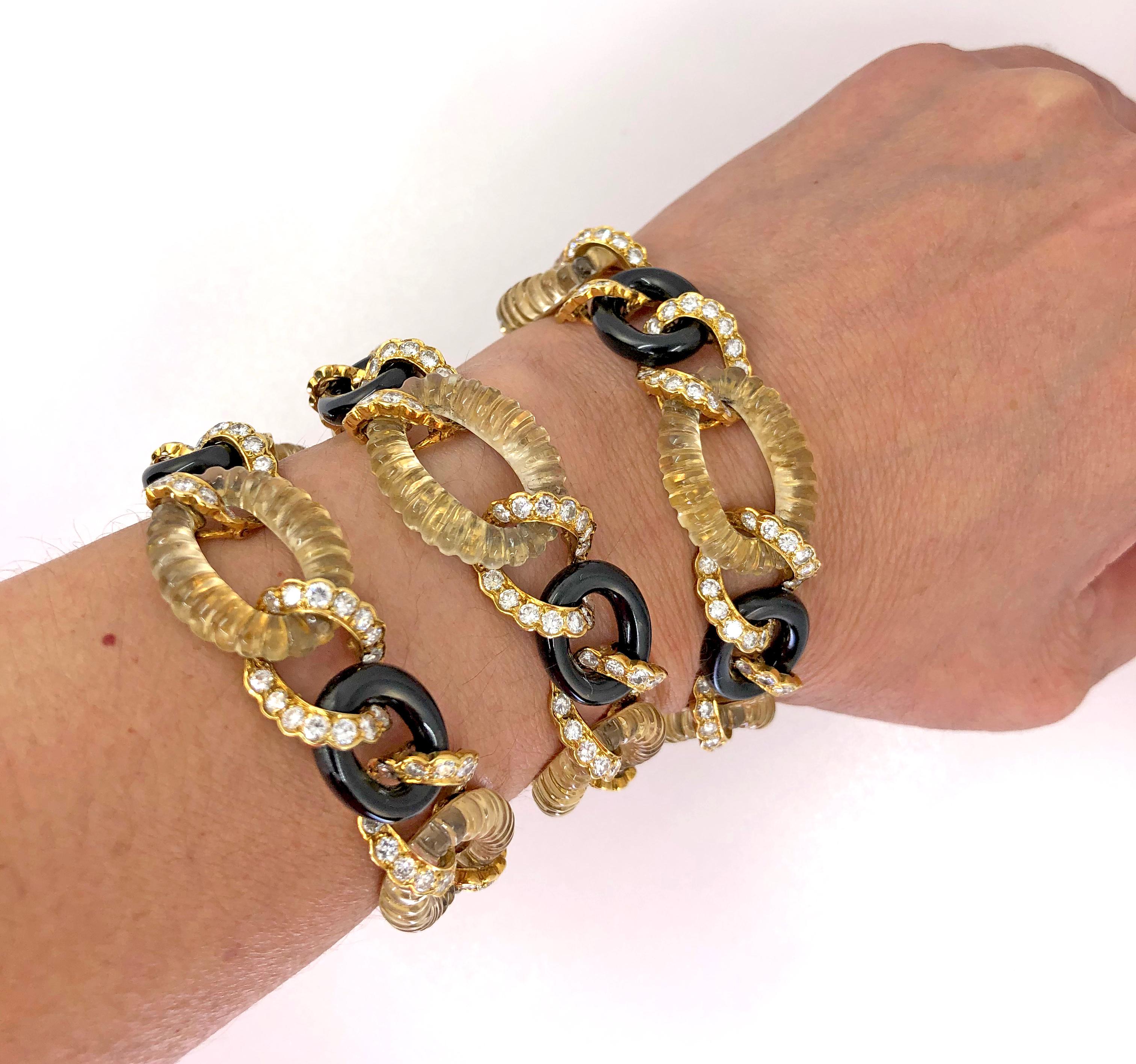 Women's Van Cleef & Arpels Diamond Onyx Citrine Gold Link Necklace