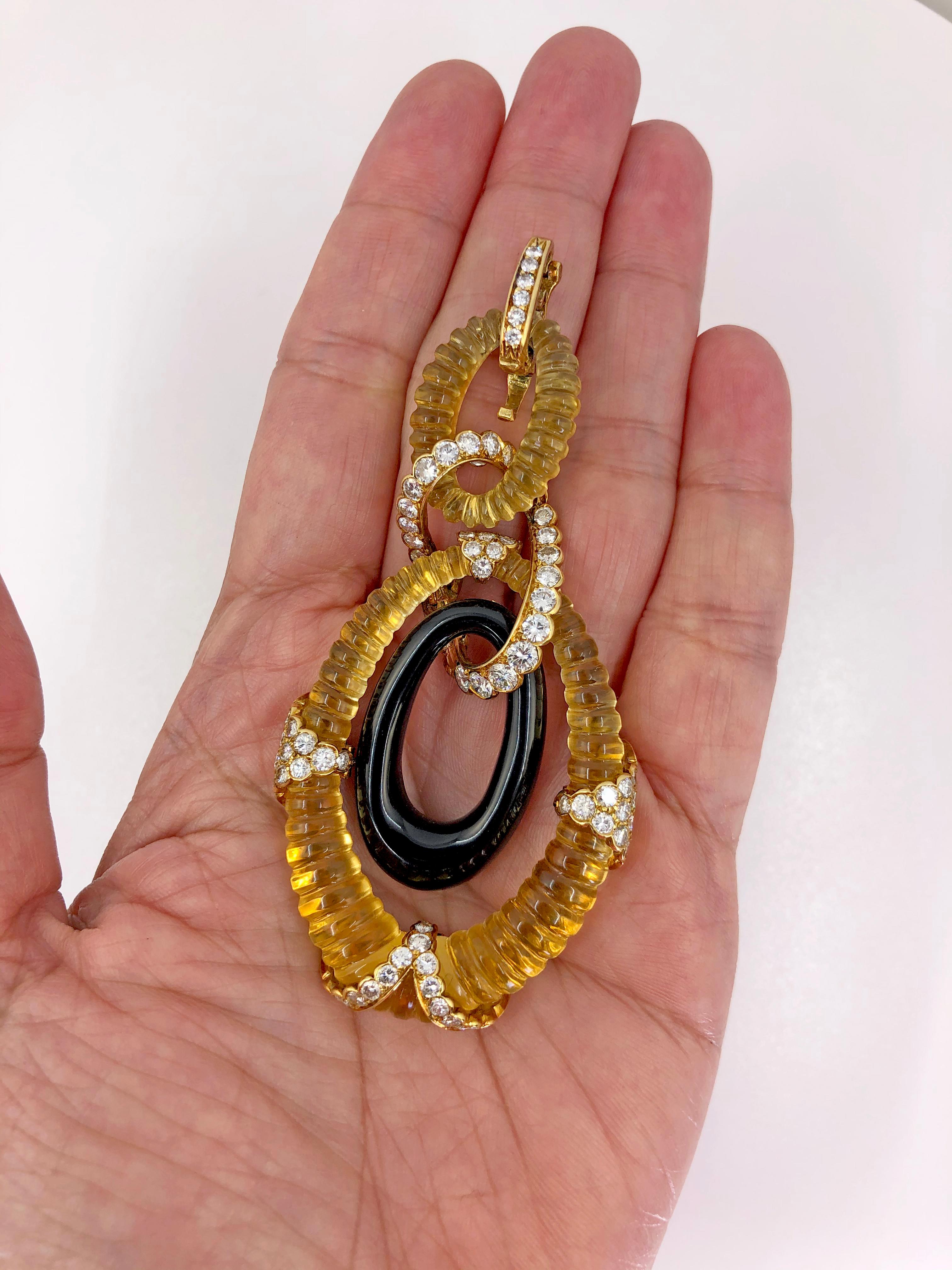 Van Cleef & Arpels Diamond Onyx Citrine Gold Link Necklace 1