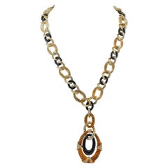 Van Cleef & Arpels Diamond Onyx Citrine Gold Link Necklace
