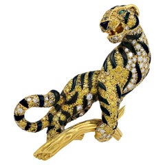 Van Cleef & Arpels Diamond, Onyx, Emerald Tiger Brooch