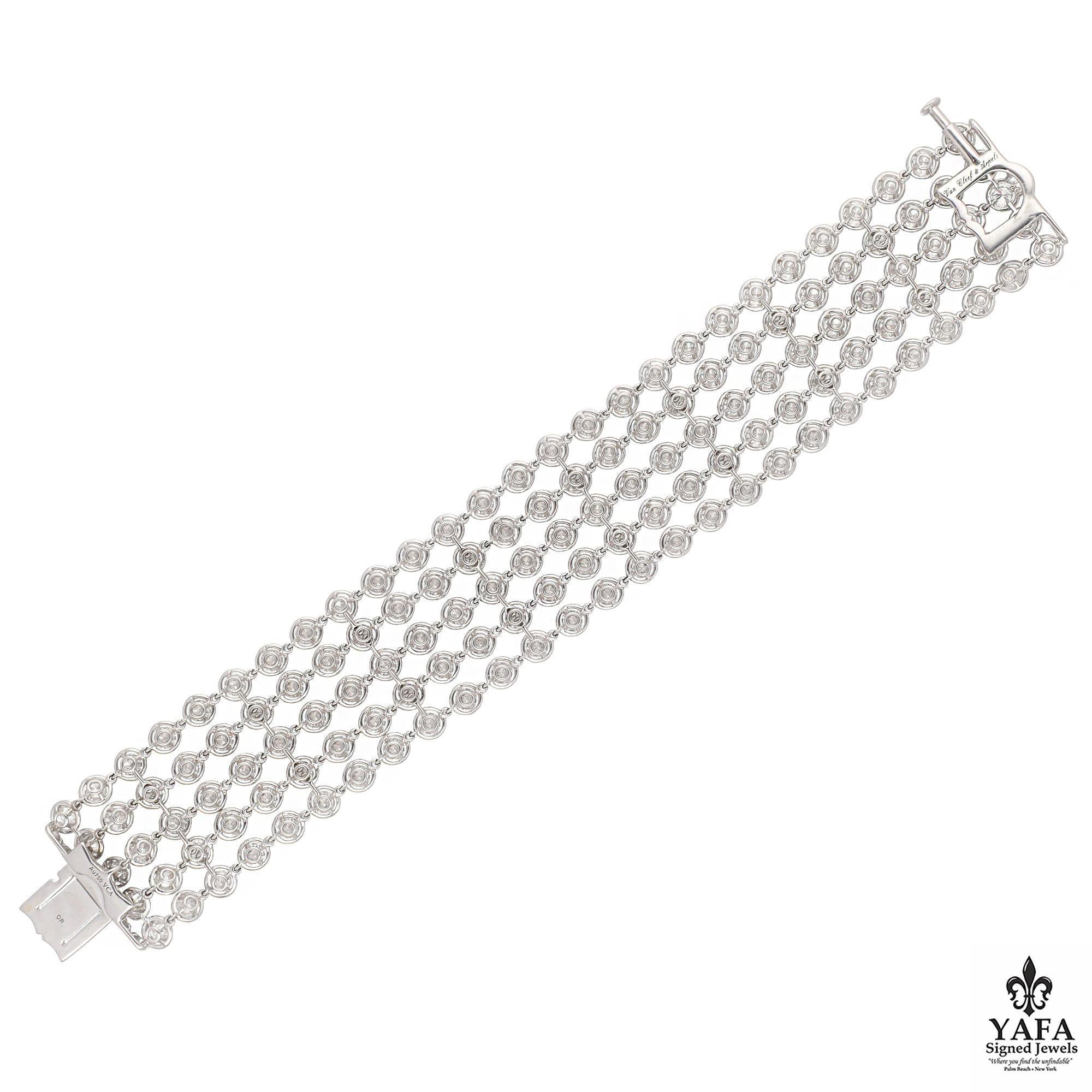 Las creaciones de Alta Joyería de la colección Palmyre de Van Cleef & Arpels irradian un brillo cautivador, con un impresionante surtido de diamantes que evocan el encanto de las gotas iluminadas por el sol que brillan sobre una serena superficie de