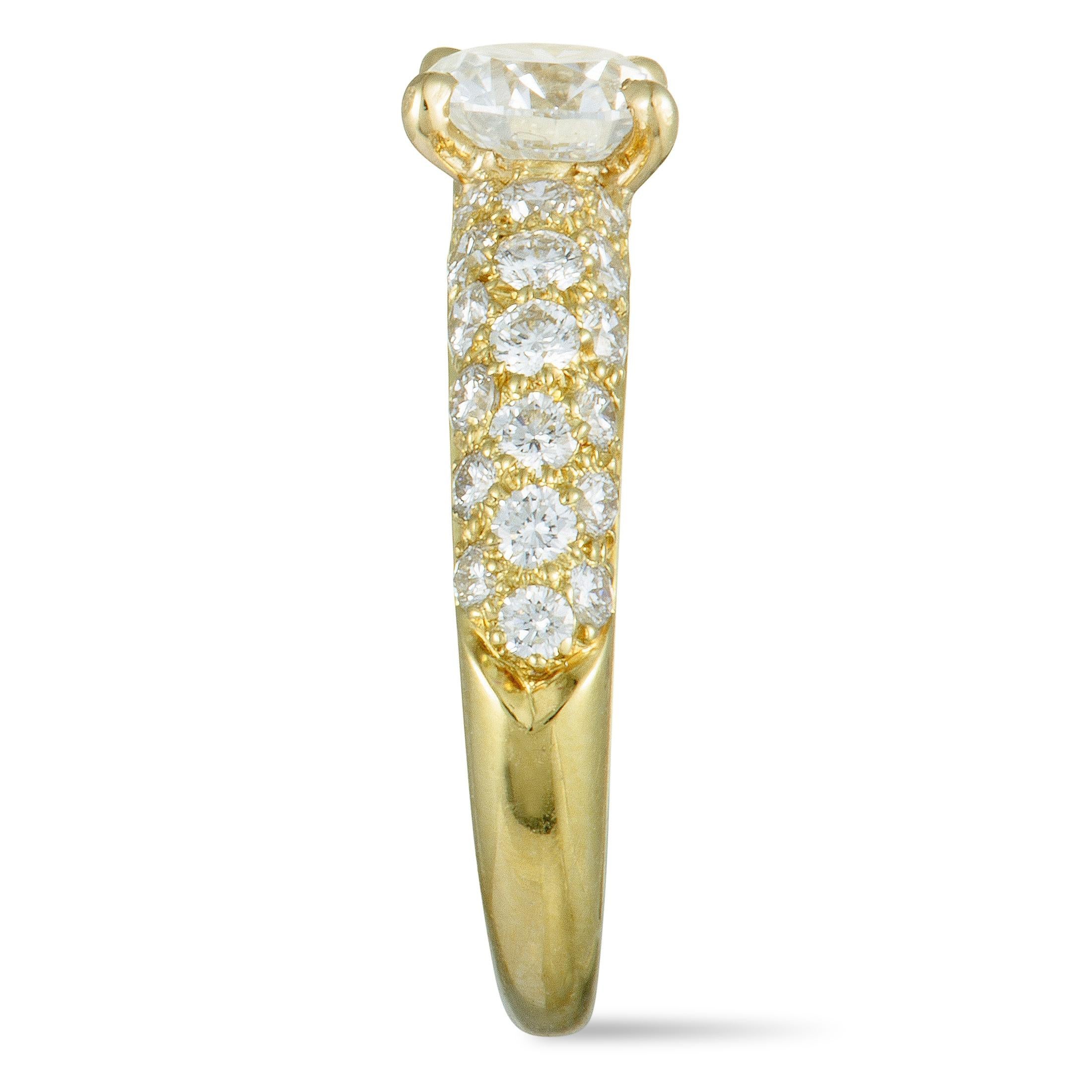 Van Cleef & Arpels Diamond Pave and Diamond Solitaire Yellow Gold Ring In Excellent Condition In Southampton, PA