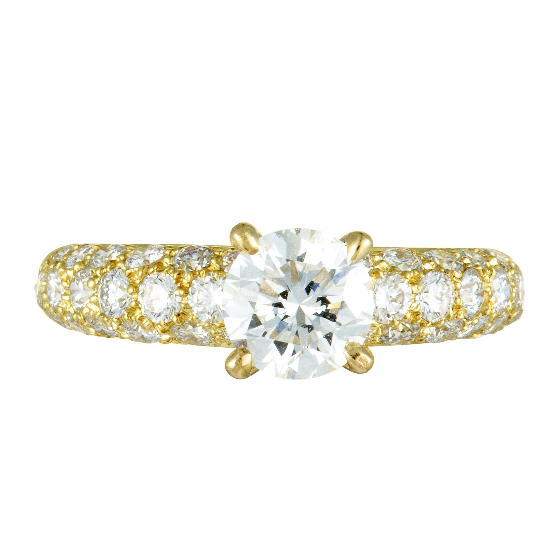 Women's Van Cleef & Arpels Diamond Pave and Diamond Solitaire Yellow Gold Ring