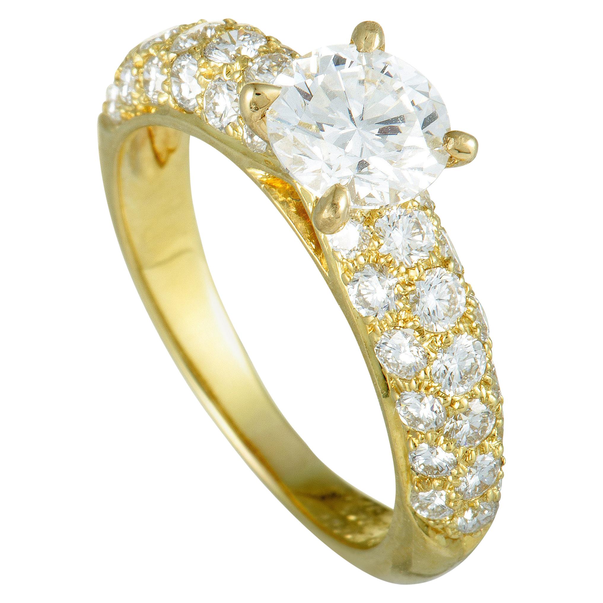 Van Cleef & Arpels Diamond Pave and Diamond Solitaire Yellow Gold Ring