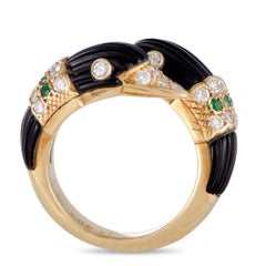 Van Cleef & Arpels Diamond Pavé, Emerald and Fluted Onyx Yellow Gold Swan Ring