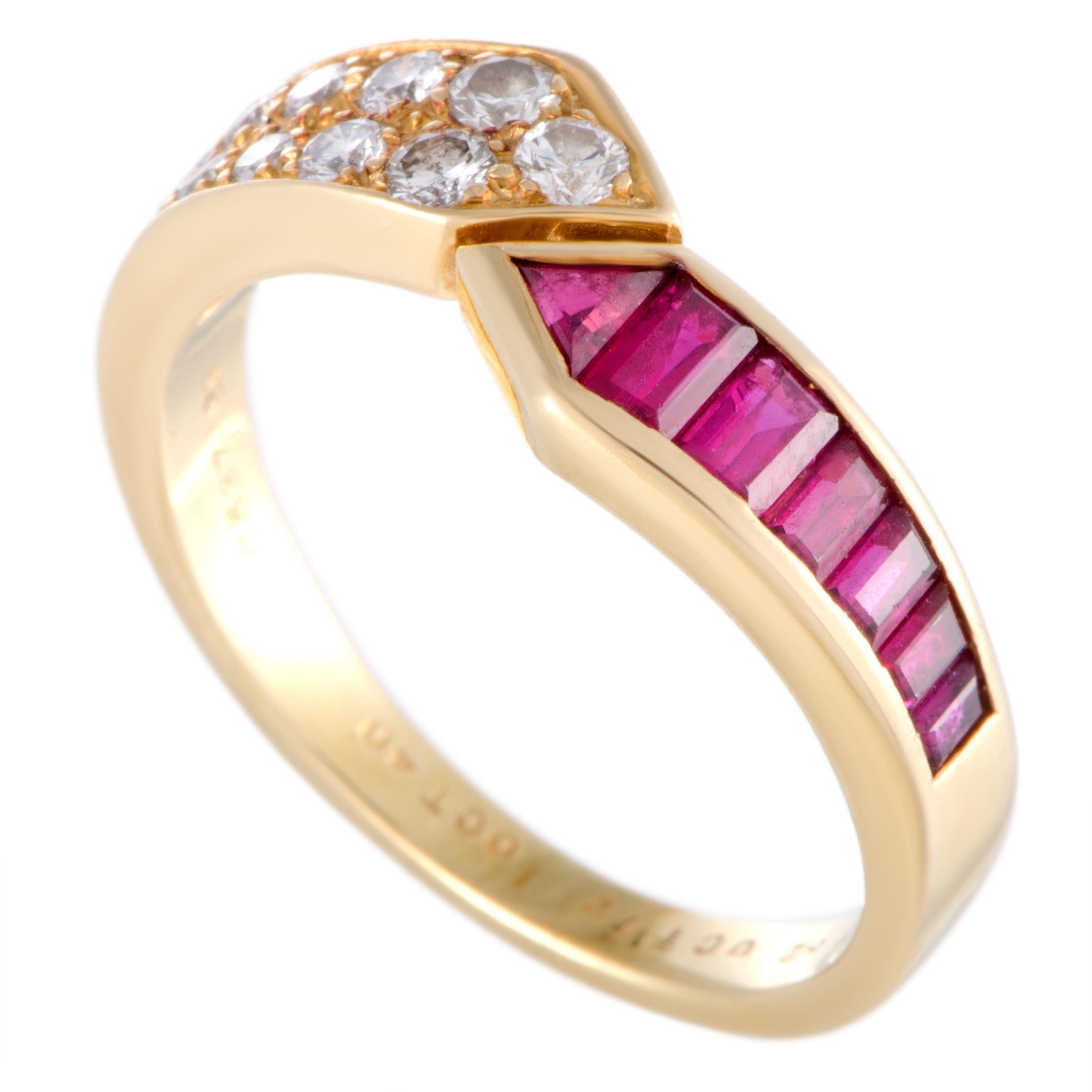 Van Cleef & Arpels Diamond Pave Ruby Invisible Setting Yellow Gold Band Ring
